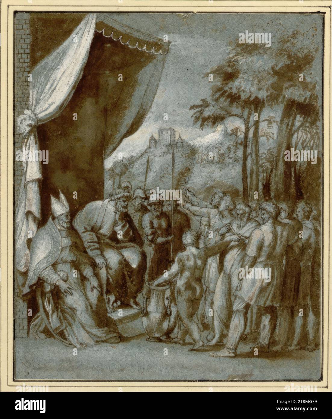 Josua und Eleasar zählen das Volk, anonym, zeichnend, gewaschen; erhöht mit deckendem weiß; blaues Papier, 15,5 x 13 cm, l.l., Herzog Albert von Sachsen-Teschen Stockfoto