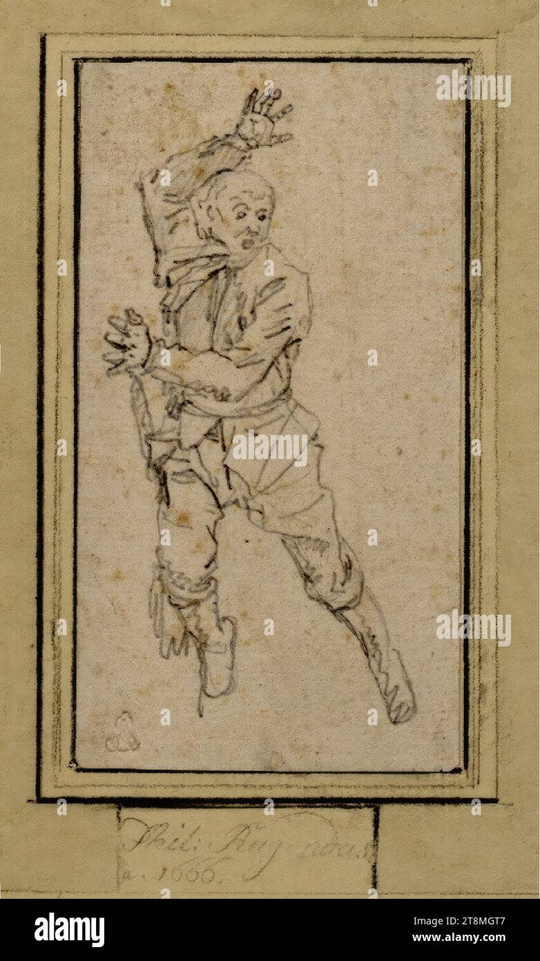 Anlehnender Schreier, Georg Philipp Rugendas (Augsburg 1666 - 1742 Augsburg), Zeichnung, Bleistift, 10,7 x 5,9 cm, l. und Herzog Albrecht von Sachsen-Teschen Stockfoto