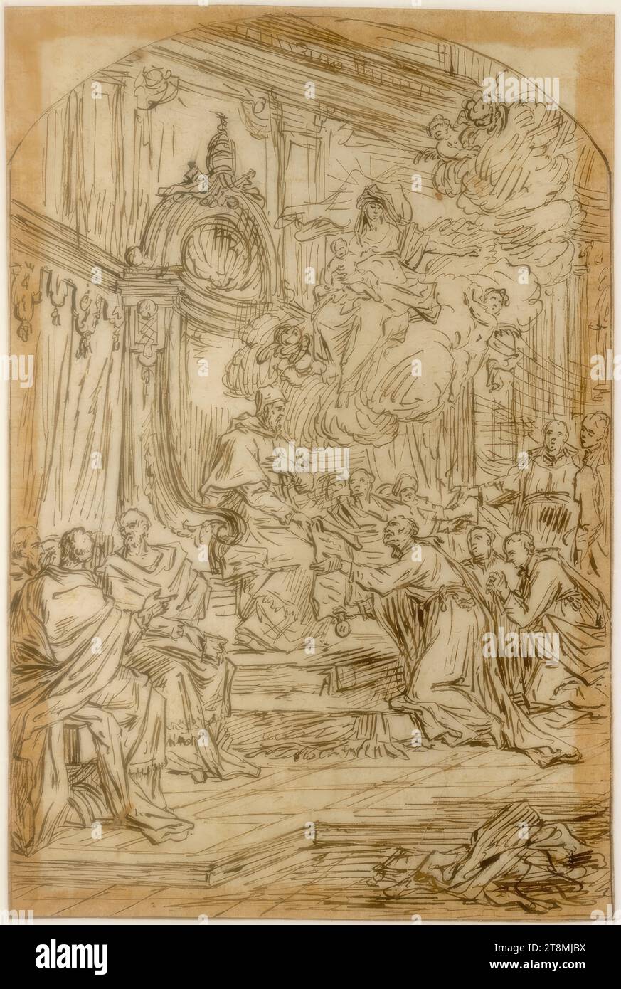 Religiös vor dem Heiligen Vater in St. Peter in Rom, Hans Adam Weissenkircher (Laufen vor 1646 - vor 1695 Graz), Zeichnung, braune Tinte, Stift, 32,9 x 22,2 cm Stockfoto