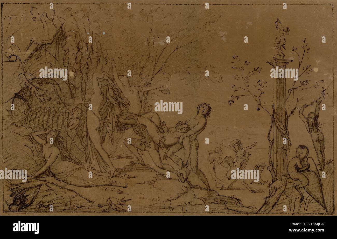Landschaft mit Bacchus und Aufsichtspersonen, 1600-1800, Zeichnung, Kreide, 205 x 320 mm Stockfoto