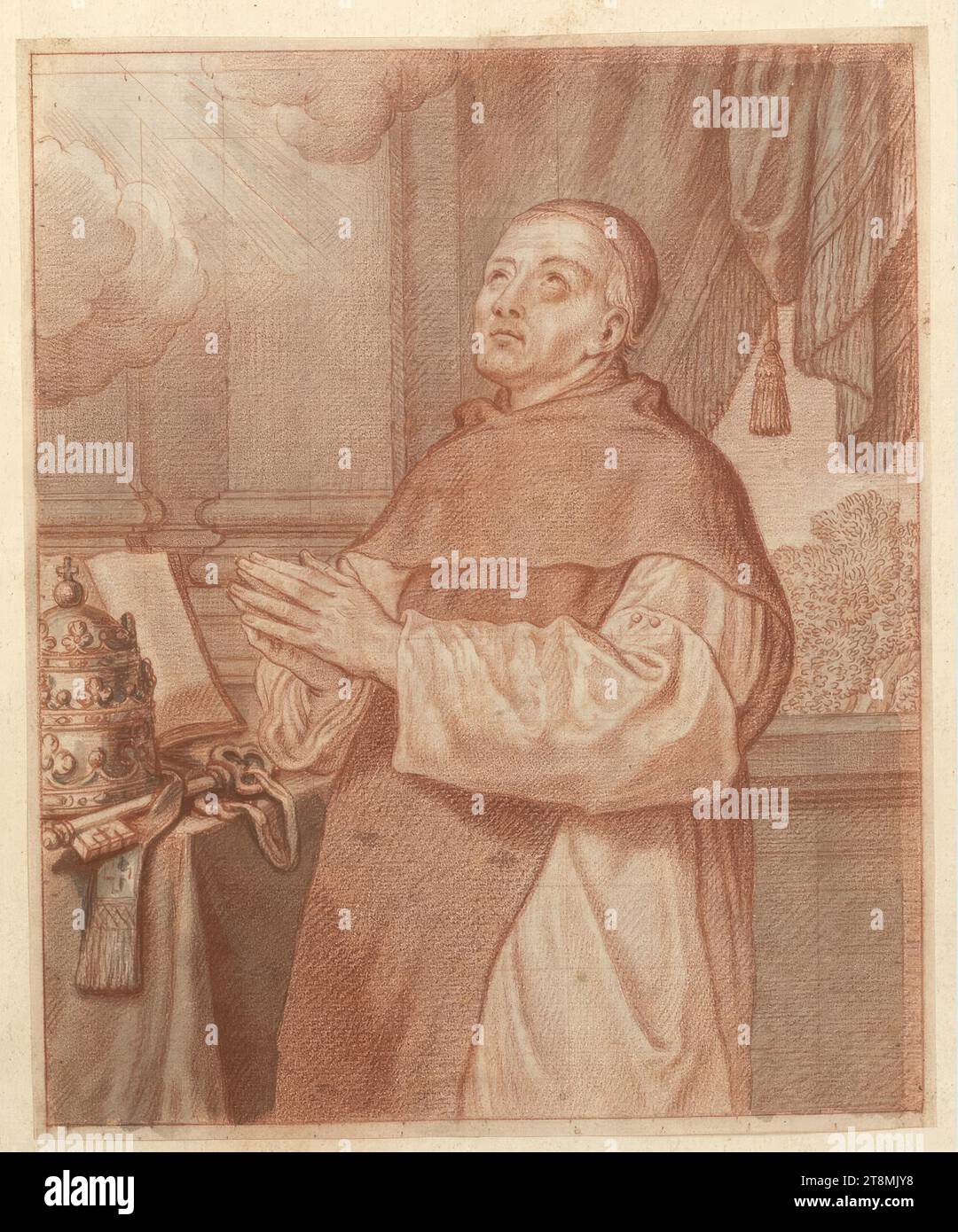 St. Peter Celestine V, Nicolas Bazin (Troyes 1633 - 1710 Troyes), Zeichnung, rote Kreide, Pinsel, graue Waschung, 23,1 x 19 cm Stockfoto