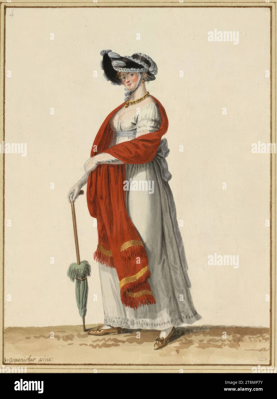Dame in Morgenkleidung, Samuel Gränicher (Zofingen (Bern) 1758 - 1813 Dresden), 1806-07, Zeichnung, Aquarell, über Bleistift, 22,1 x 16,4 cm, r. r. Herzog Albert von Sachsen-Teschen, l.o. '4' (Blei Stockfoto