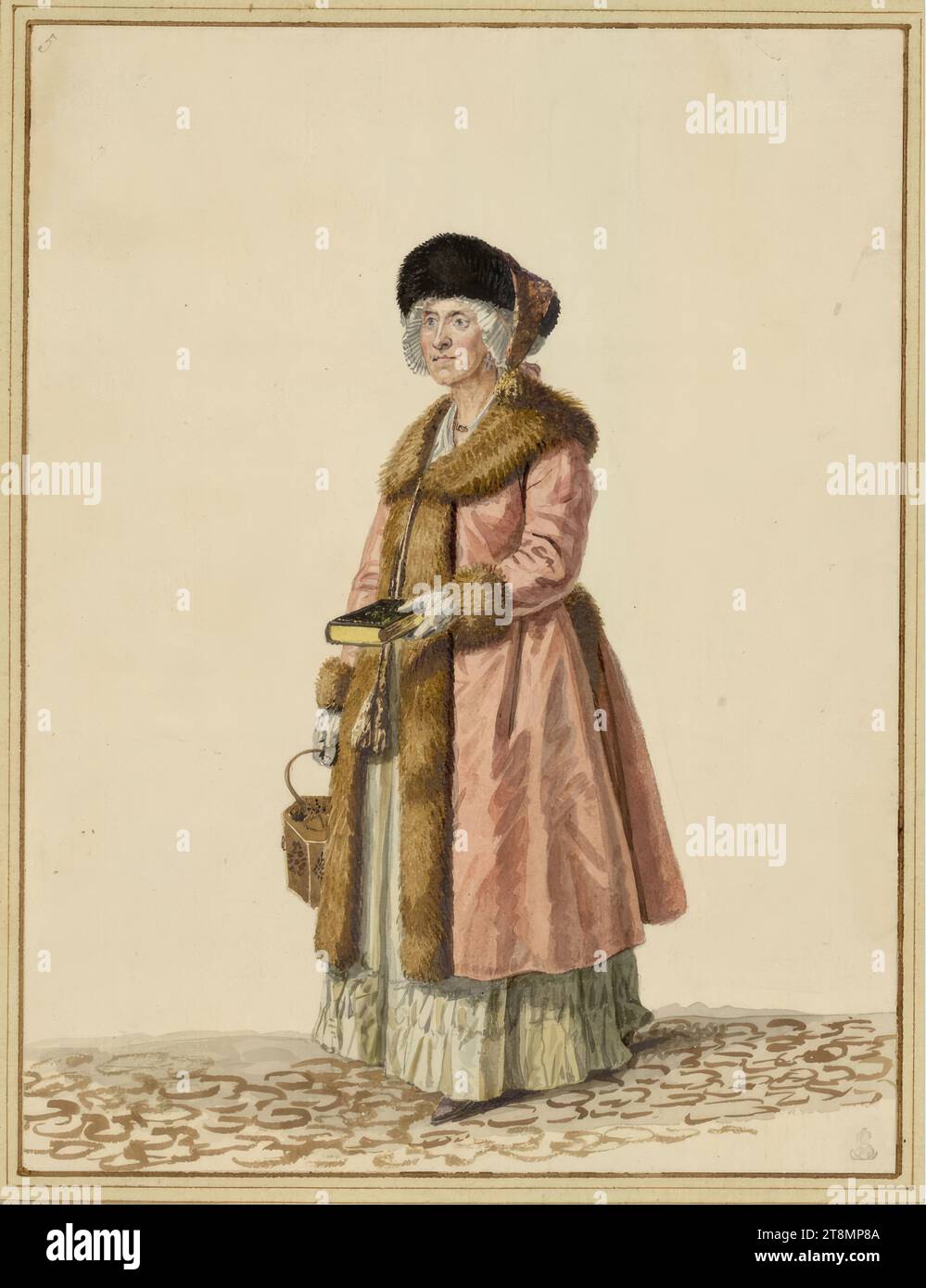 Bürgersfrau zu Dresden in Winterkleidung", Samuel Gränicher (Zofingen (Bern) 1758 - 1813 Dresden), 1806-07, Zeichnung, Aquarell, über Bleistiftspuren; teilweise glänzende Erhöhung, 22,3 x 16,9 cm, r. r. Herzog Albrecht von Sachsen-Teschen, l.o. '5 Stockfoto