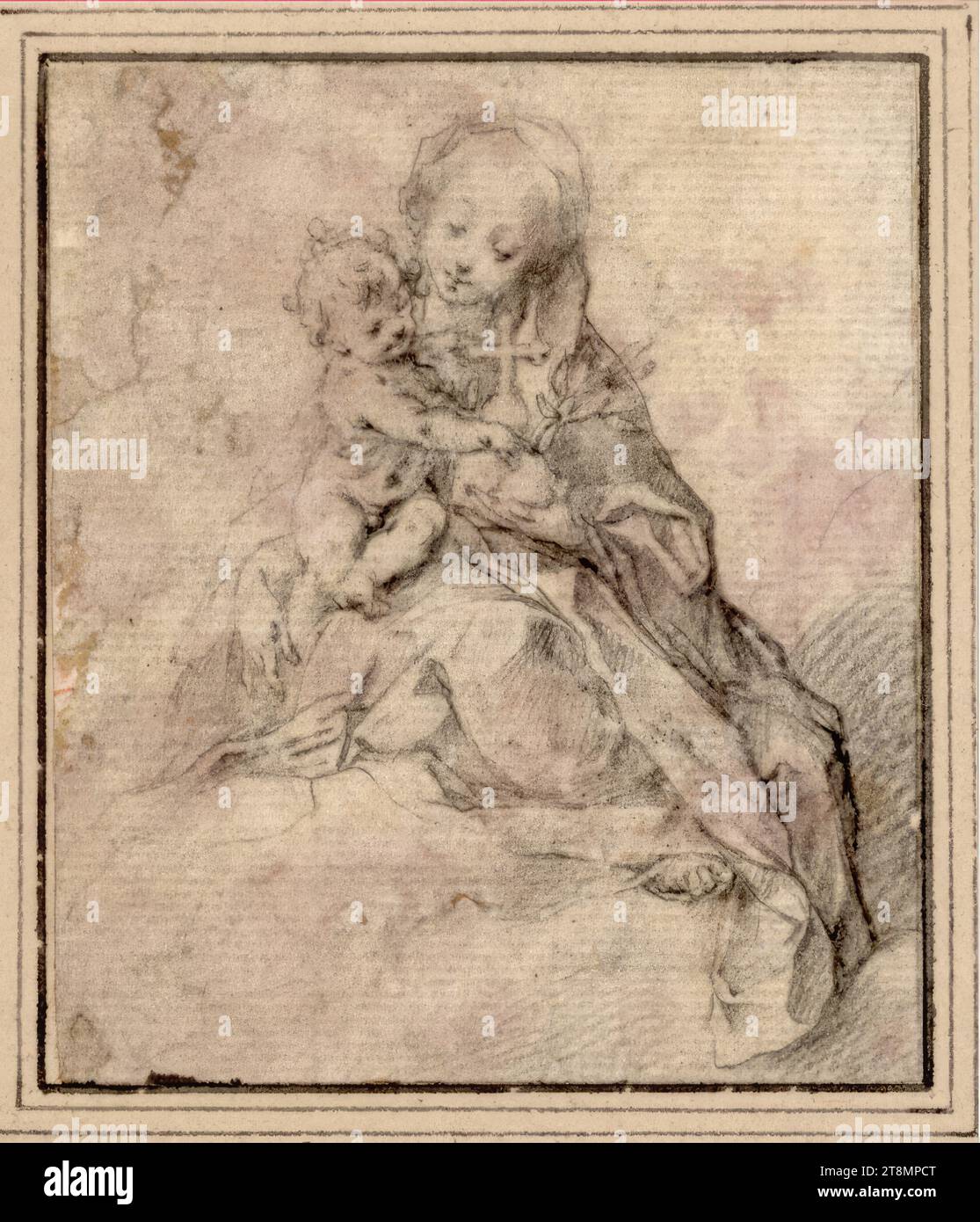 Maria mit dem Kind, anonym, Zeichnung, Kreide, 11,2 x 9,1 cm, l.l., Herzog Albrecht von Sachsen-Teschen Stockfoto