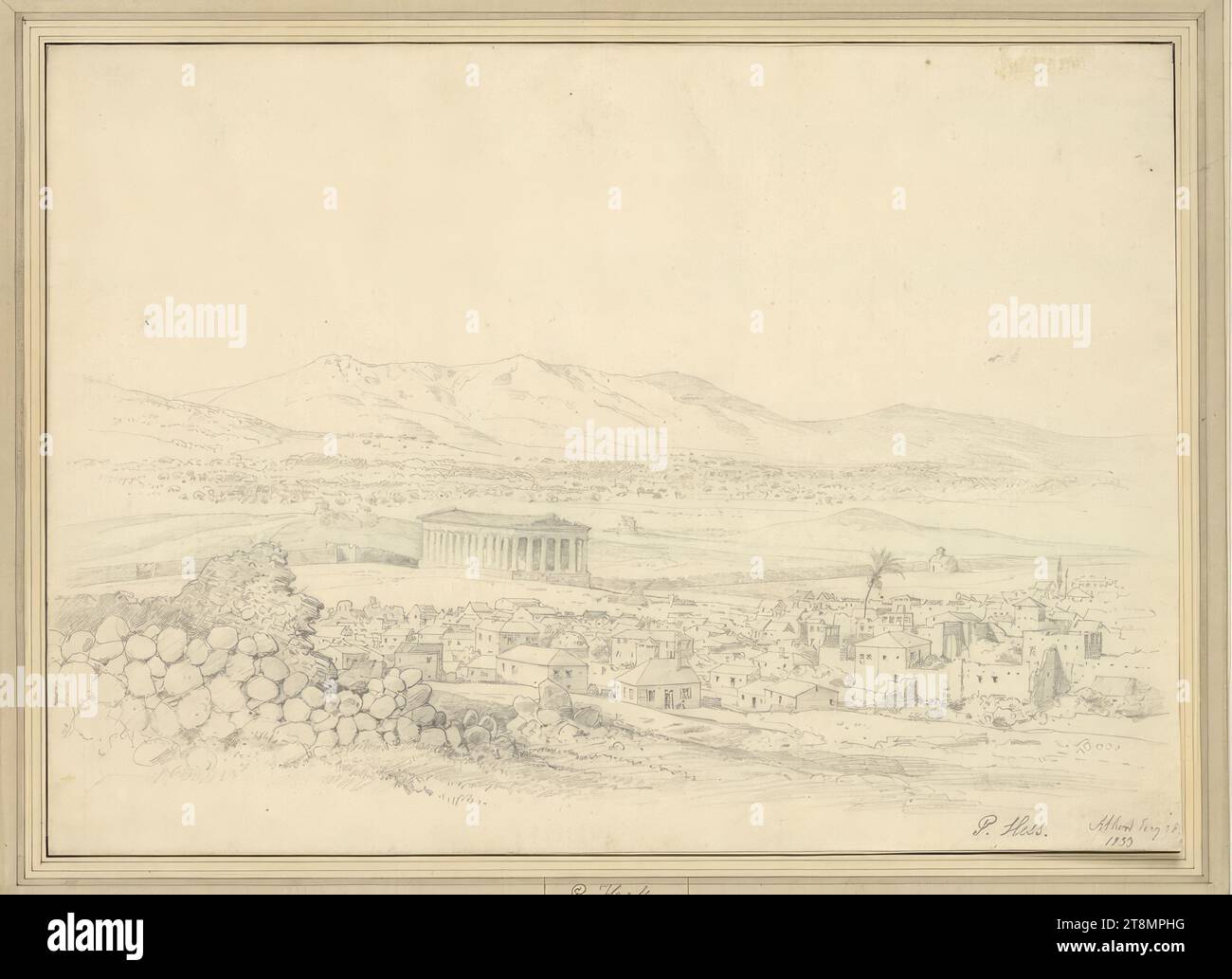 Blick auf Athen mit dem Theseus-Tempel, Peter von Hess (Düsseldorf 1792 - 1871 München), 1833, Zeichnung, Bleistift, 24,8 x 34,8 cm Stockfoto