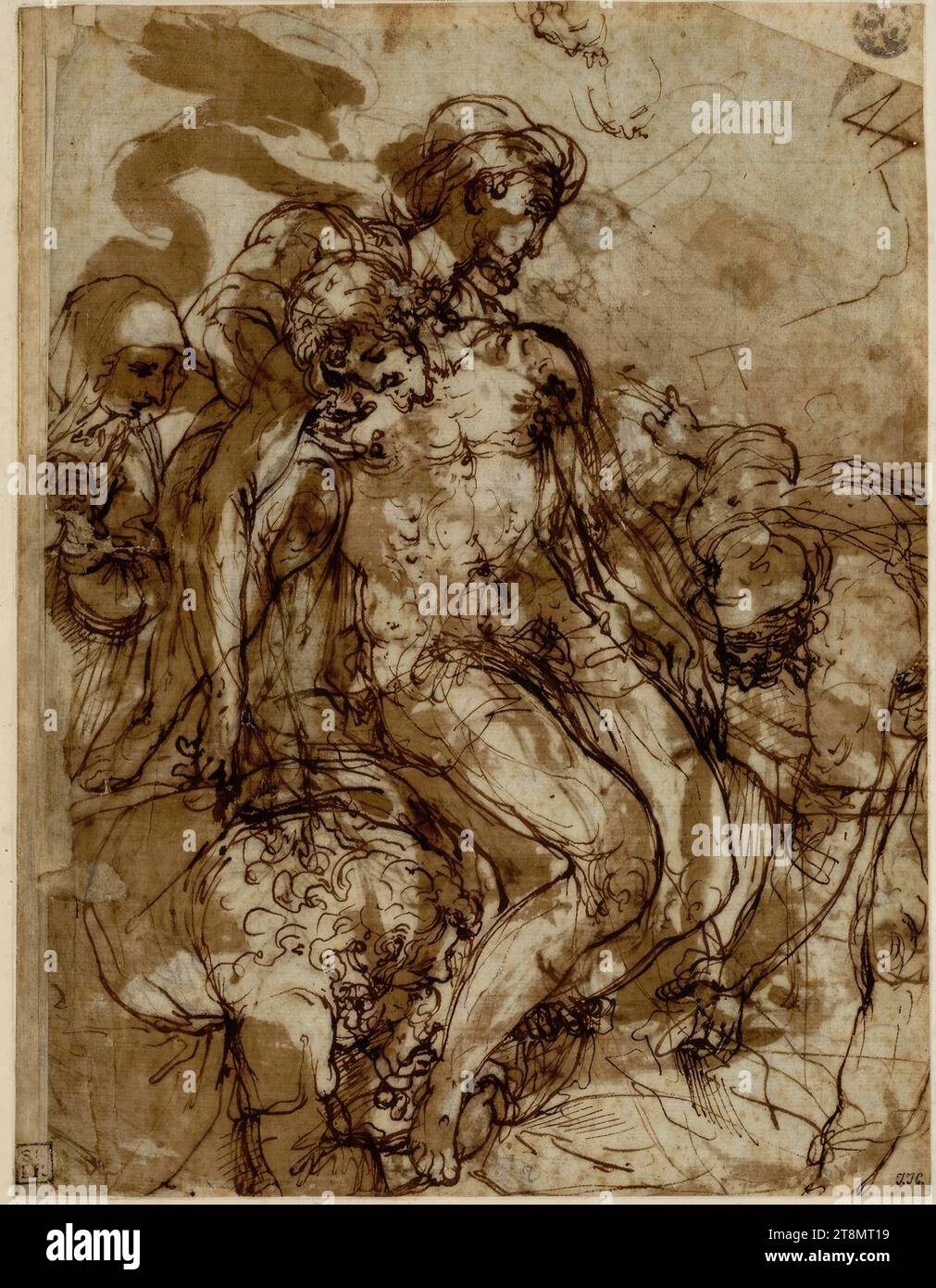 Studie über die Kreuzigung, Federico Zuccari (Sant' Angelo in Vado 1540/41 - 1609 Ancona), Zeichnung, Feder; Tinte; gewaschen, 25,8 x 19,8 cm, r.u. Hudson; l.u. Reynolds; m.u. Herzog Albert von Sachsen-Teschen Stockfoto