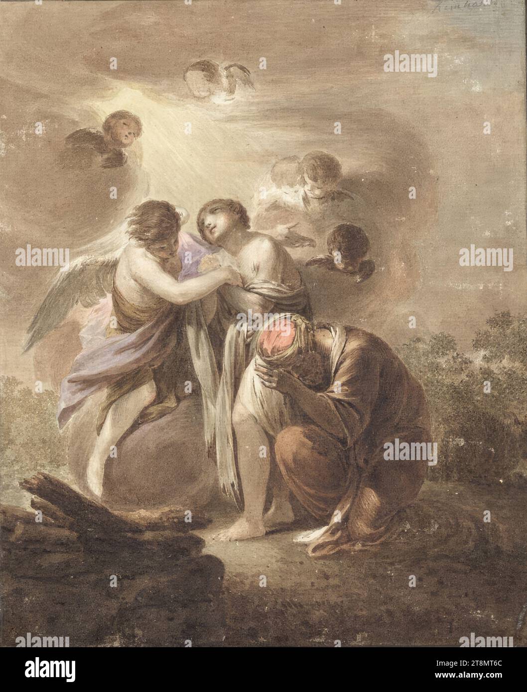 Das Opfer von Abraham, Johann Christian Reinhart (Hof, Oberfranken 1761 - 1847 Rom), vor 1783, Zeichnung, Pinsel in Braun, gewaschen, Aquarell, über Bleistiftmarkierungen, glänzende Erhöhung in den dunklen Bereichen, 23,8 x 29,5 cm, l.l. Herzog Albert von Sachsen-Teschen, rechts oben: 'Reinhard' Passepartout: auf Albert Mount 'Reinhart Stockfoto