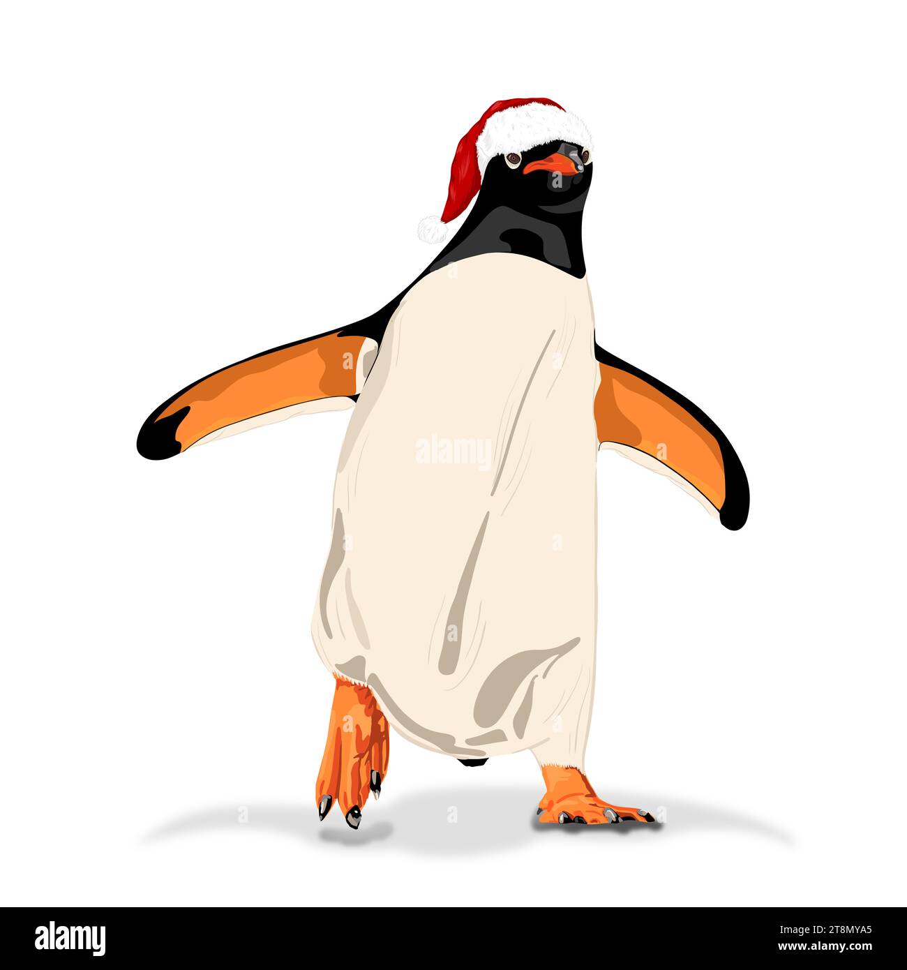 Niedliche Pinguin-Illustration mit Weihnachtsmütze Stockfoto