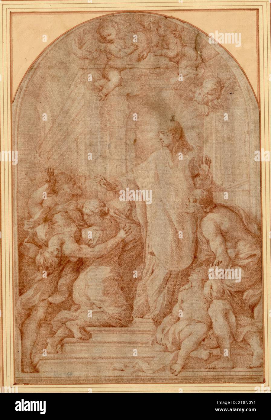 Der heilige Ignatius heilt Kranke und Besessene, zeichnend, sanguine, 24,7 x 16,7 cm, l.l., Herzog Albrecht von Sachsen-Teschen Stockfoto