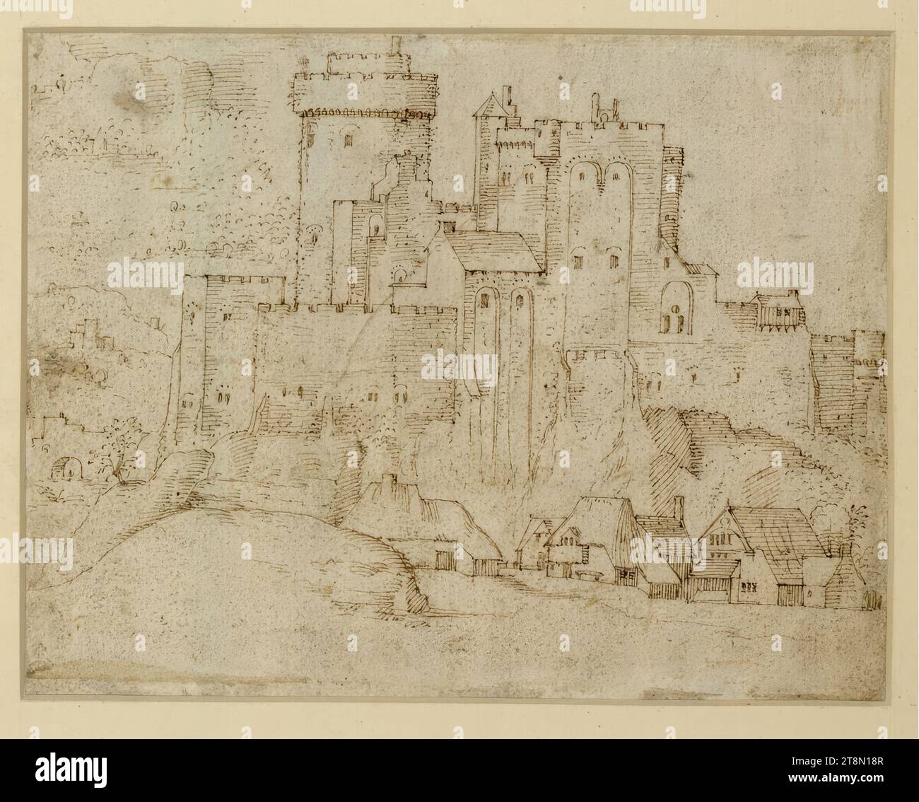 Schloss, Zeichnung, Stift und Tinte in Braun, 15,6 x 20,1 cm, l. und Herzog Albrecht von Sachsen-Teschen Stockfoto