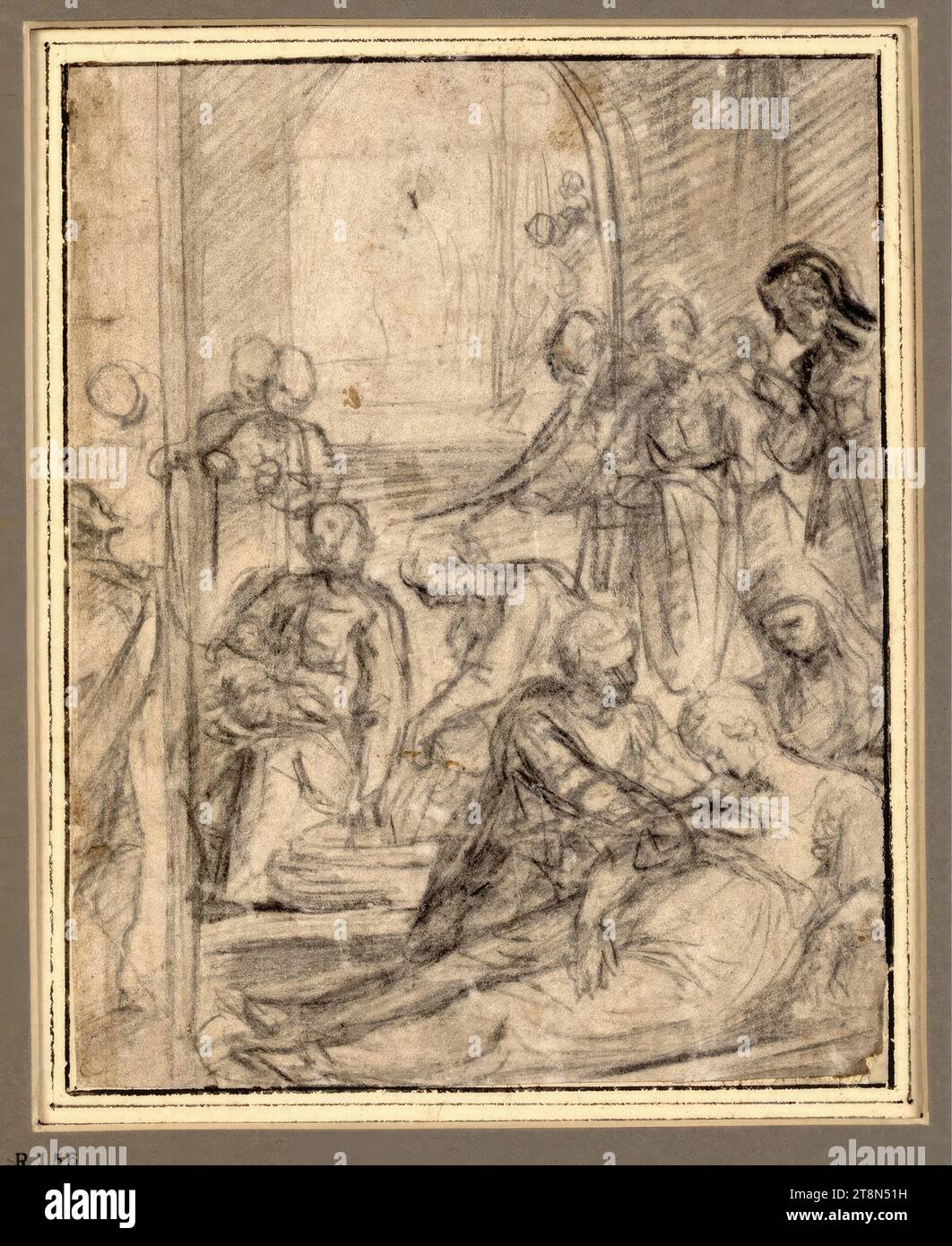 Die Geburt der Jungfrau, anonym, Zeichnung, Kreide, 15,9 x 12,5 cm, l.l., Herzog Albrecht von Sachsen-Teschen Stockfoto