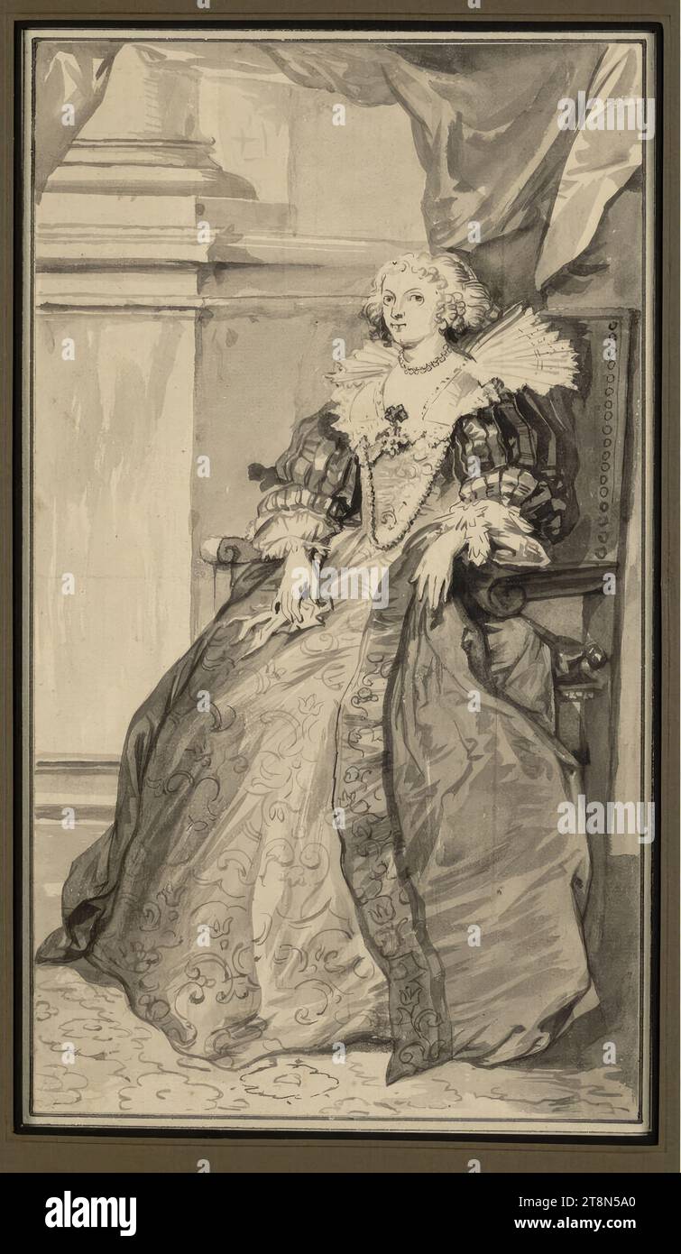 Porträt der Prinzessin von Barbaque (in voller Länge, sitzend), anonym, Zeichnung, Pinsel in Grau, grau gewaschen, 28,6 x 16,1 cm, l.l., Herzog Albert von Sachsen-Teschen Stockfoto