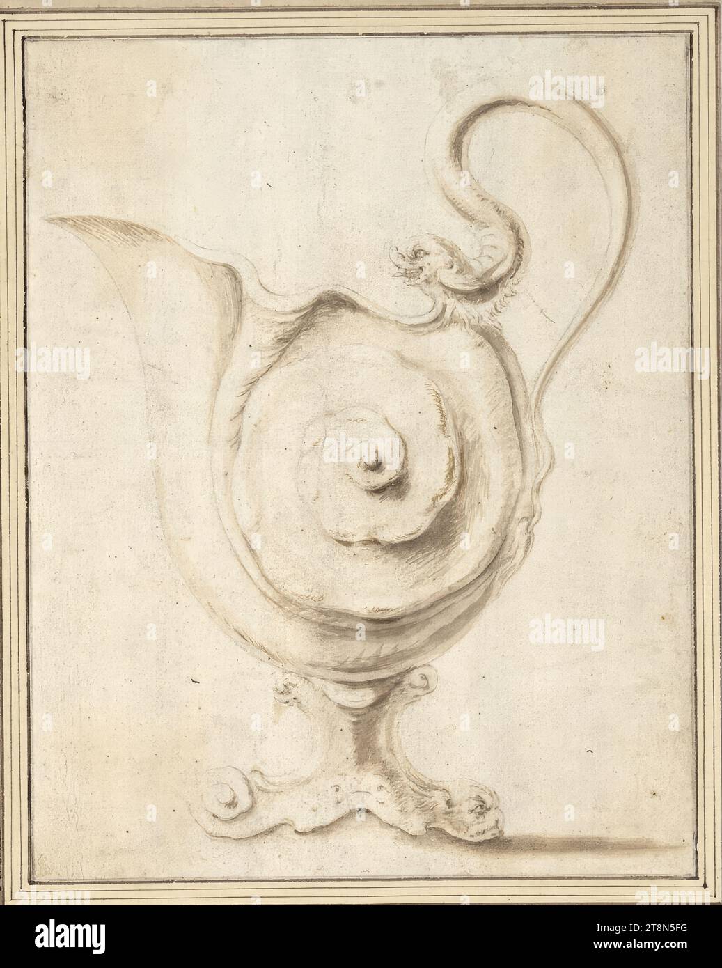 Entwurf für eine Schneckenkanne, Adam van Vianen I. (Utrecht um 1568/69 - 1627 Utrecht), Zeichnung, Pinsel in grau und braun, gewaschen, über schwarzer Kreide., 24,7 x 19,4 cm, l. und Herzog Albert von Sachsen-Teschen Stockfoto