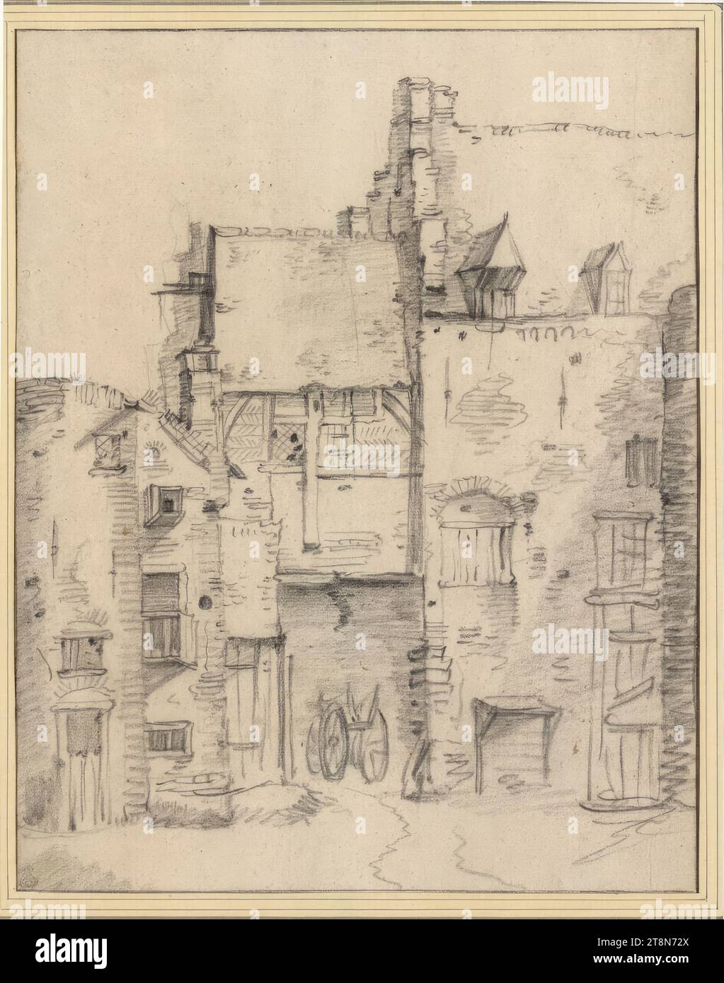 Häuser an einer Turmruine befestigt, Zeichnung, schwarze Kreide, 24,3 x 19,2 cm, links und Herzog Albrecht von Sachsen-Teschen Stockfoto