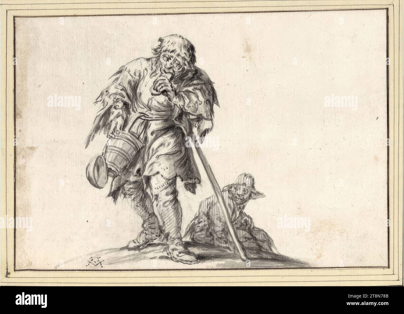 Bettler Essen Brot (37), Adriaen Pietersz. Van de Venne (Delft 1589 - 1662 den Haag), Zeichnung, grauer Pinsel, graue Waschung, über Graphitstift. 9,7 x 14,1 cm, l. und Herzog Albrecht von Sachsen-Teschen Stockfoto