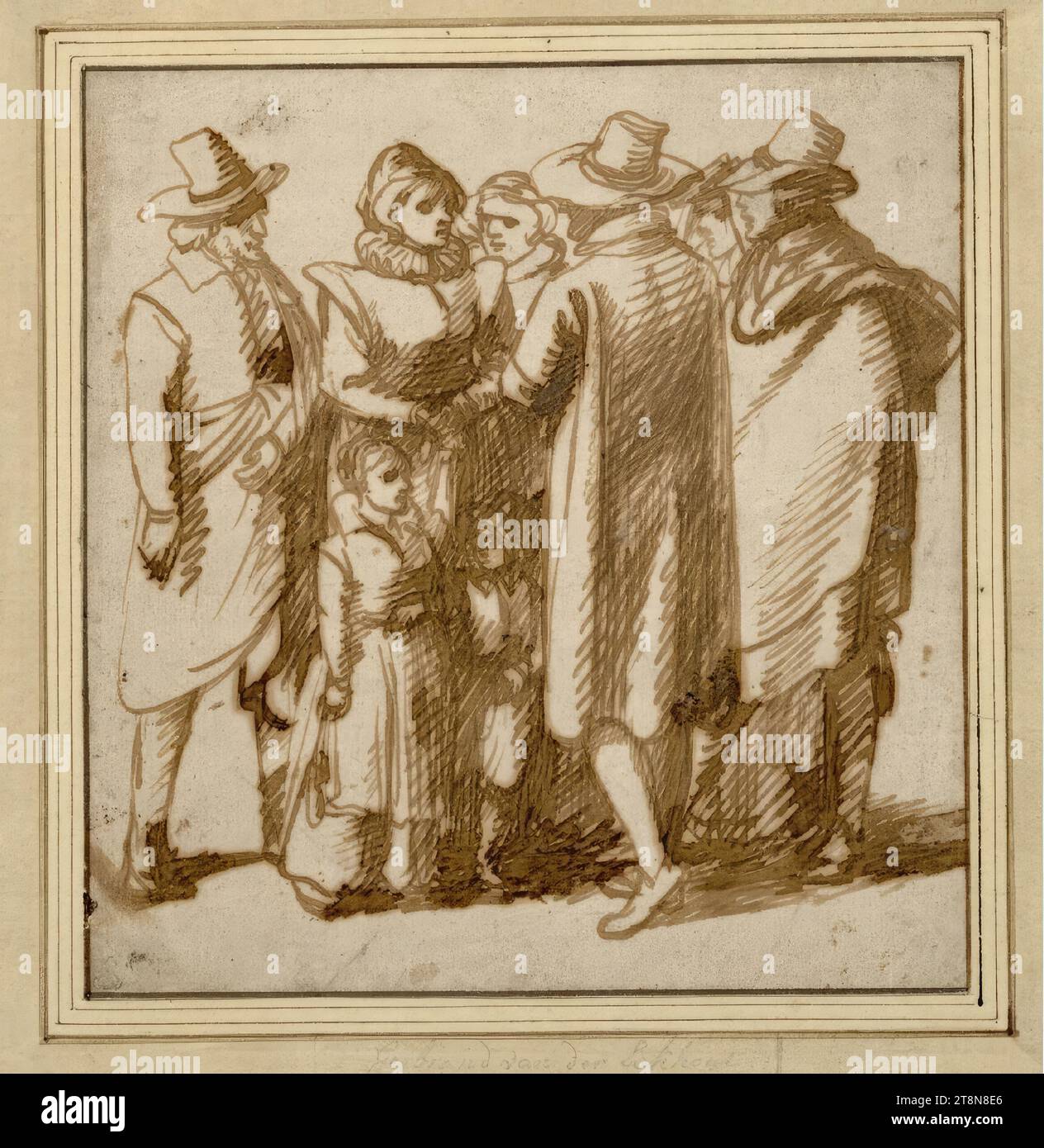 Spaziergänger, 1. Hälfte des 17. Jahrhunderts, Zeichnung, breiter Schilfhalter, 16,9 x 15,9 cm, l.l., Herzog Albert von Sachsen-Teschen Stockfoto