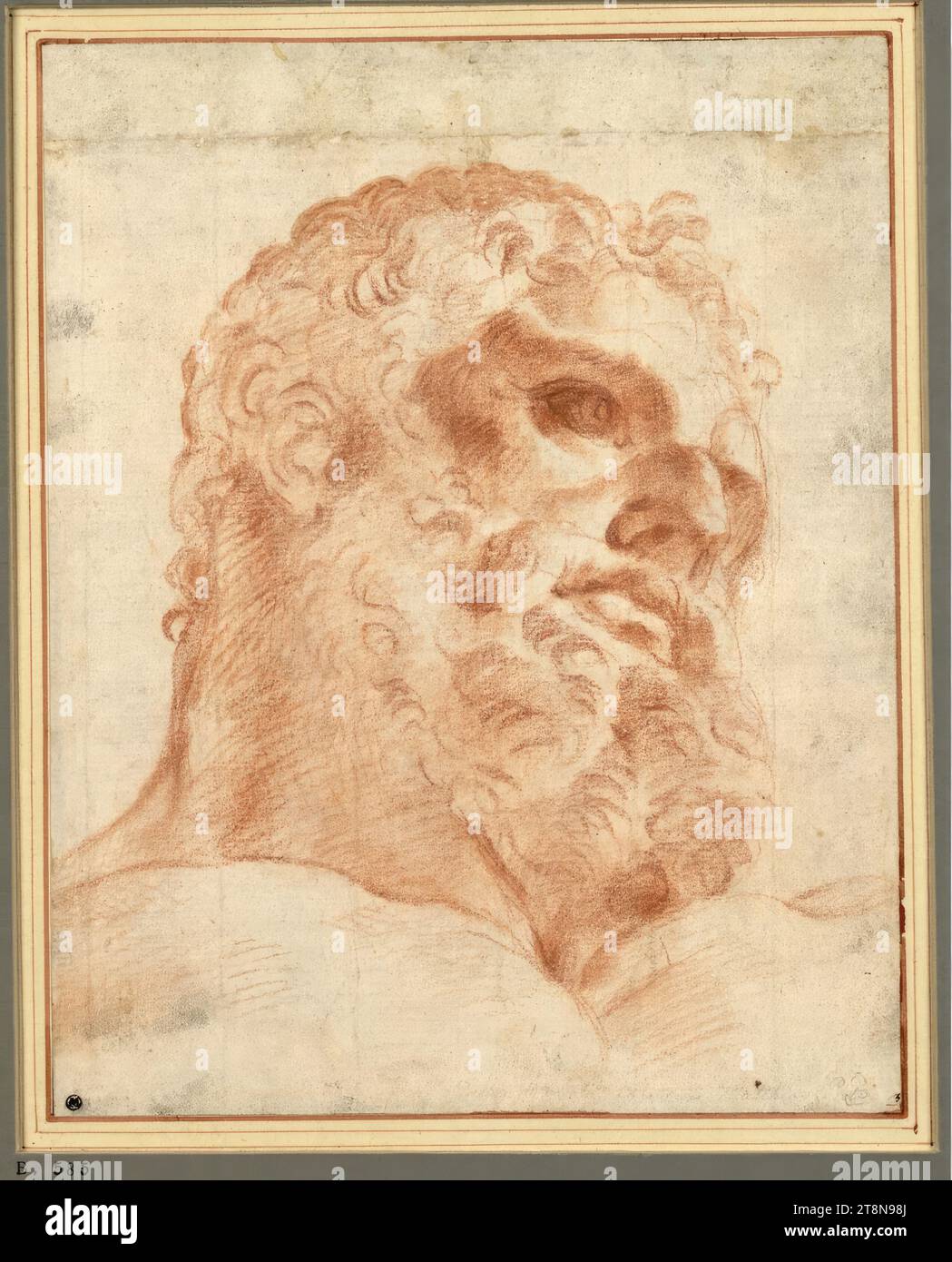 Kopfstudie nach 'Hercules Farnese', Zeichnung, Rotkreide, 20,0 x 16,8 cm, l. l. Pierre Jean Mariette; r. b. Herzog Albert von Sachsen-Teschen Stockfoto