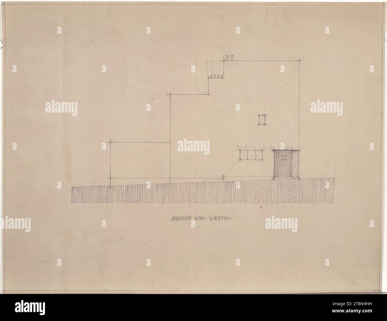 villa dr. med. Josef Fleischner, West Carmel, Paket-Nr. 323, in der Nähe von Haifa, Israel, View from the West, 1931, Architekturzeichnung, Blueprint, 256 x 335 mm Stockfoto