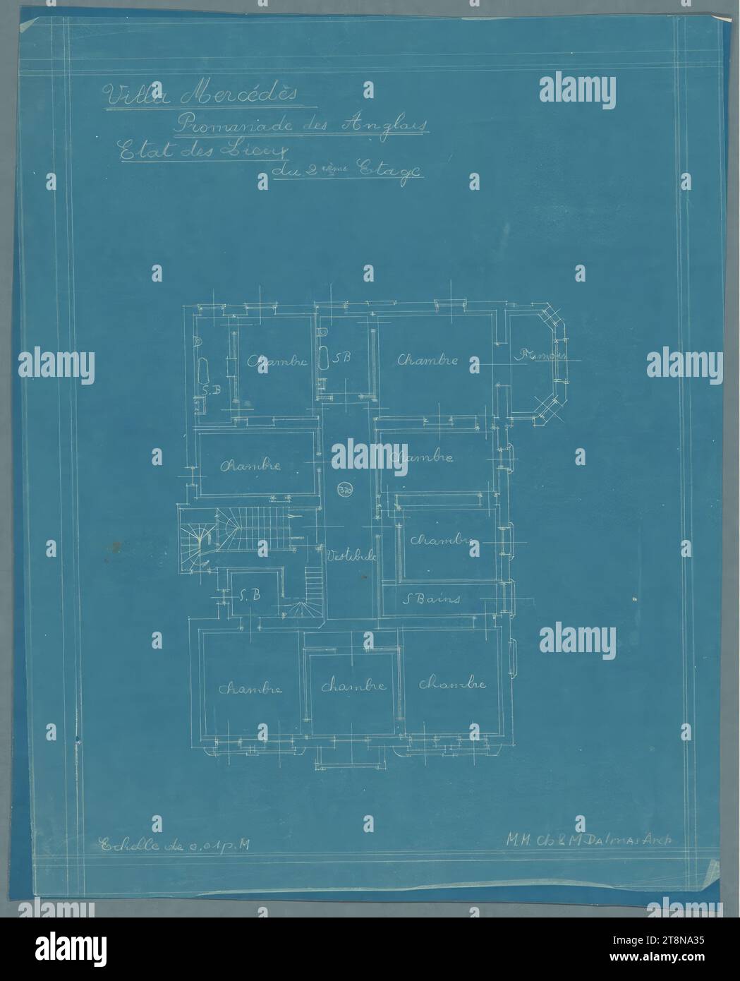 Villa Mercedes-Jellinek, Nizza, Promenade des Anglais, Frankreich, Grundriss, Etage, 1931, Architekturzeichnung, Blaupause, 459 x 362 mm Stockfoto