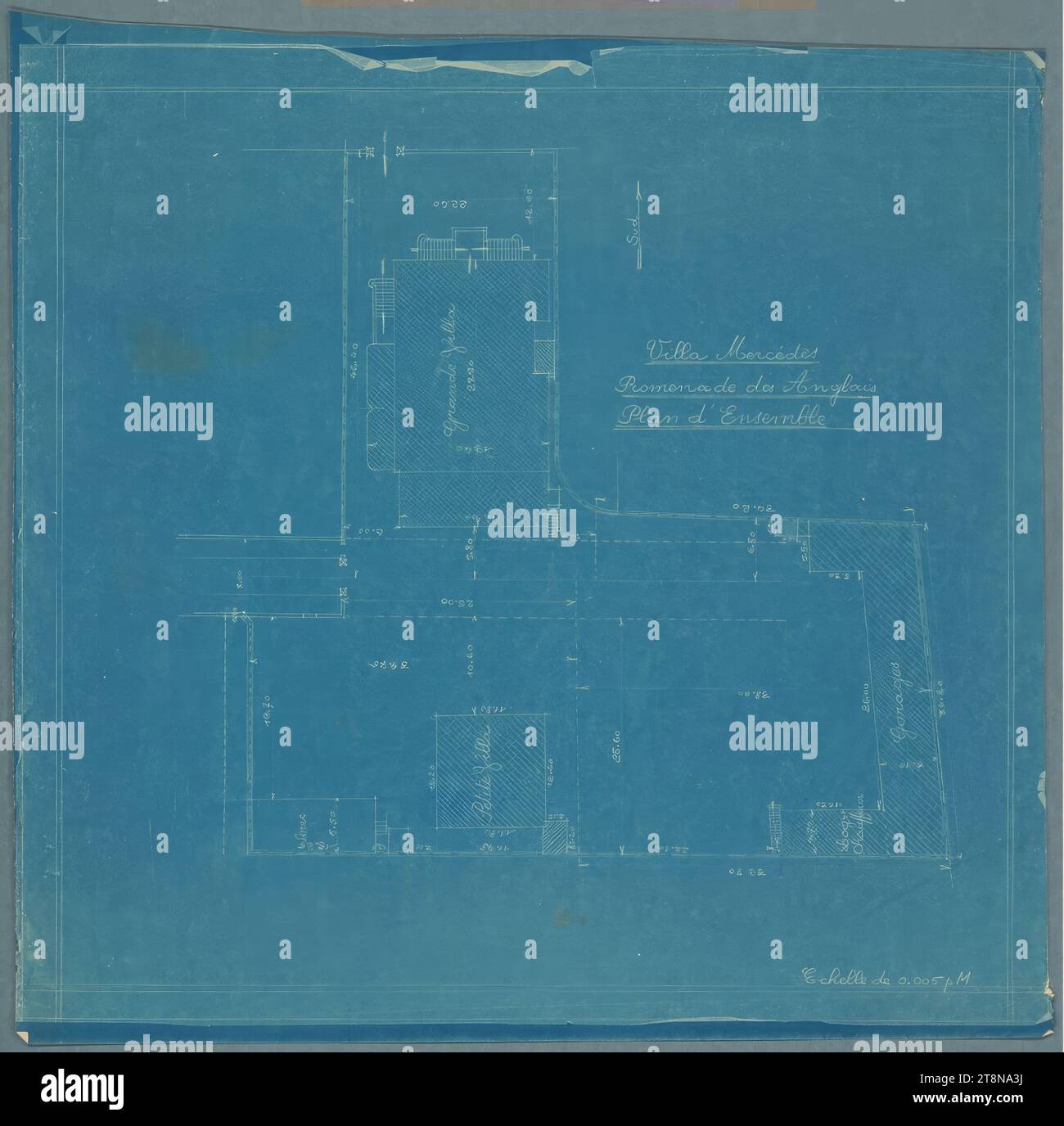Villa Mercedes-Jellinek, Nizza, Promenade des Anglais, Frankreich, Standortplan, gelistet, 1931, Architekturzeichnung, Blueprint, 538 x 548 mm Stockfoto