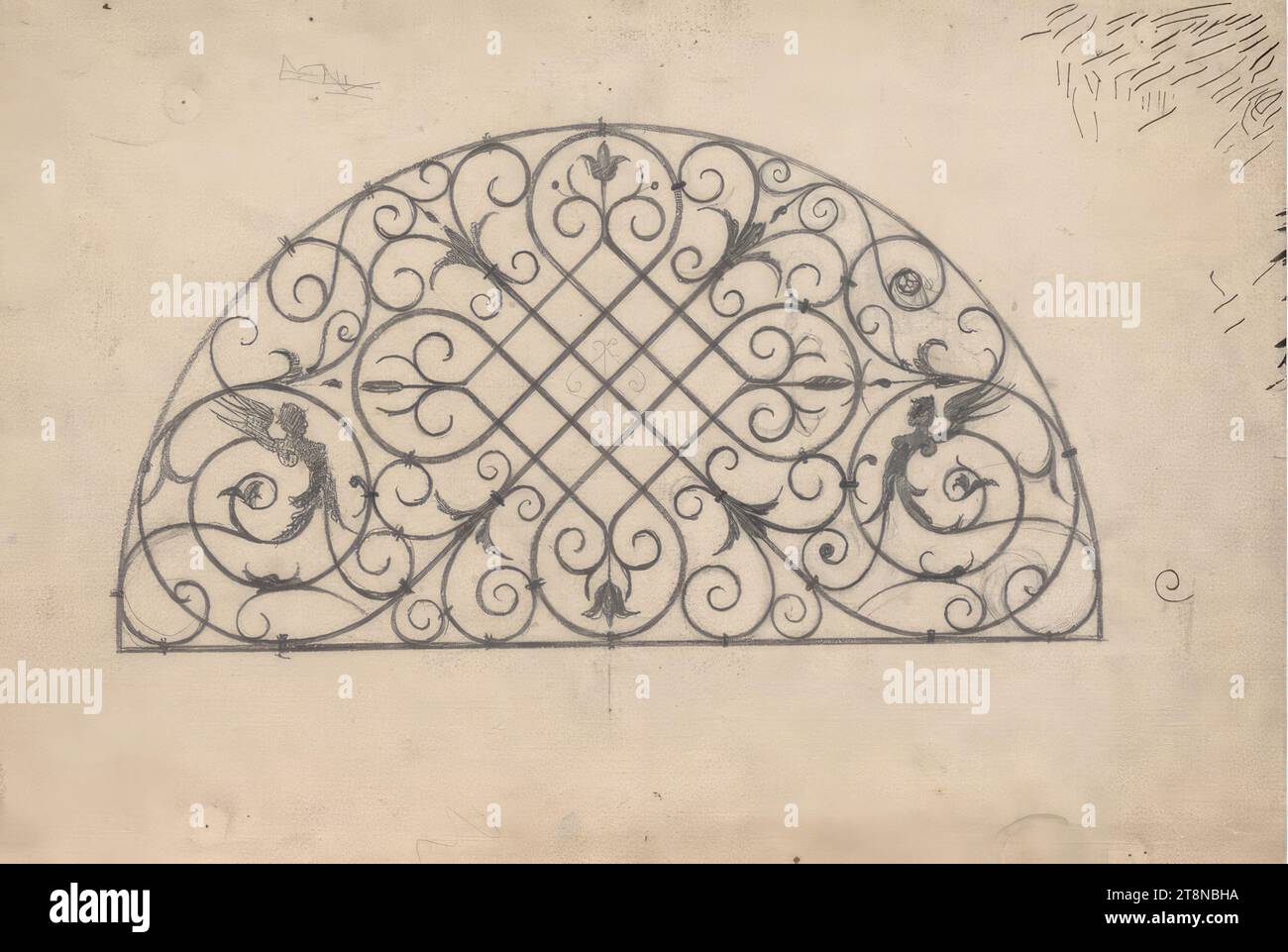 Werke aus Loos' Schulzeit, Gitter, 1885–1888, Architekturzeichnung, Zeichenpapier; Bleistift, 284 x 421 mm Stockfoto