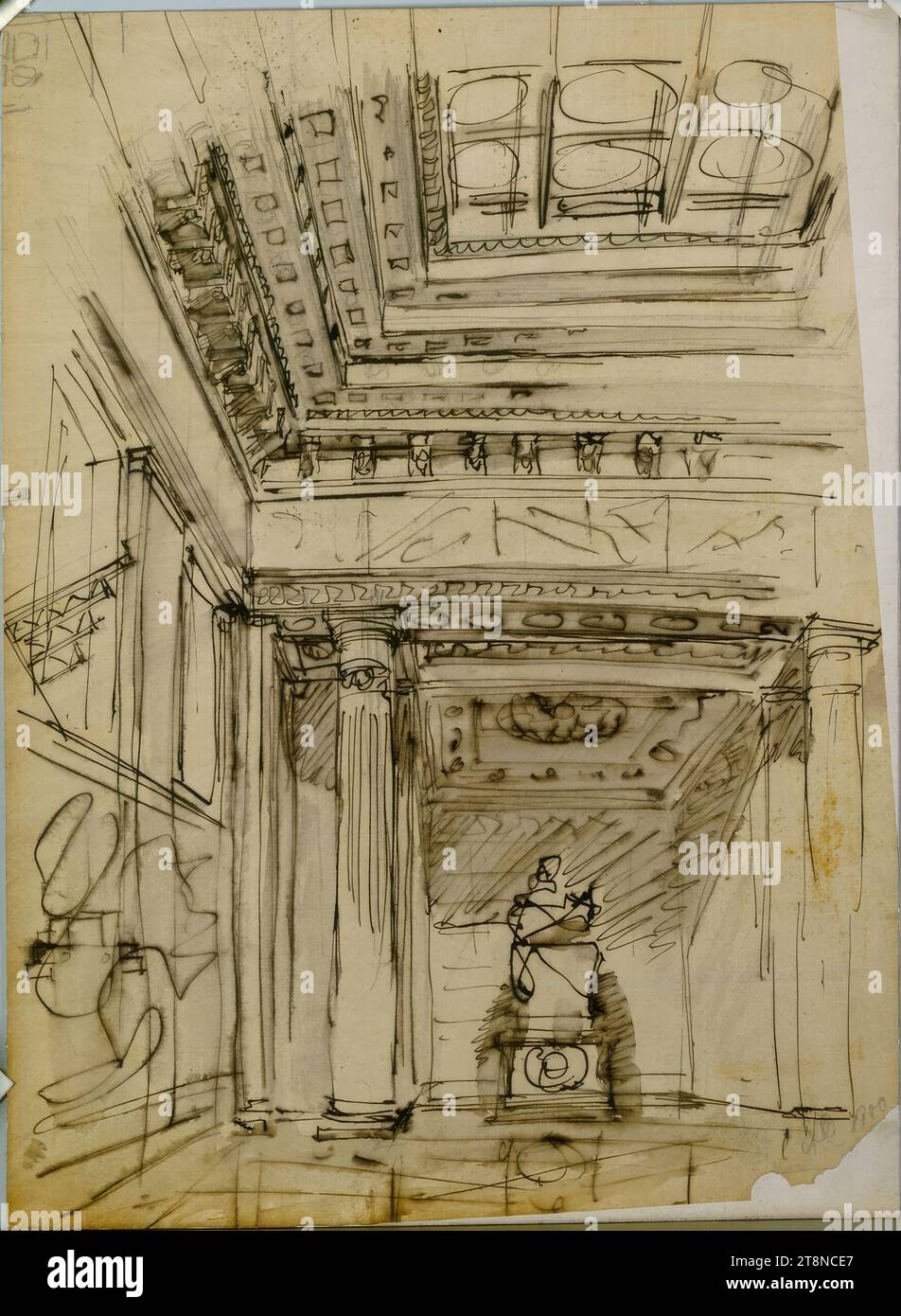 Entwurf für einen Innenraum, Perspektive, Alfred Castelliz (Celje 1870 - 1940 Wien), 1900, Architekturzeichnung, Nachziehpapier; Stiftzeichnung (schwarz), gewaschen, 33,5 x 24,4 cm Stockfoto