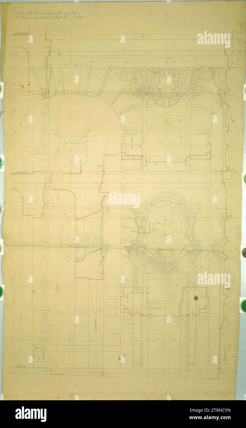 Wien VII, Lerchenfelderstrasse 99-101, Abschnitt der Fassade, Höhenlage, Alfred Castelliz (Celje 1870 - 1940 Wien Stockfoto