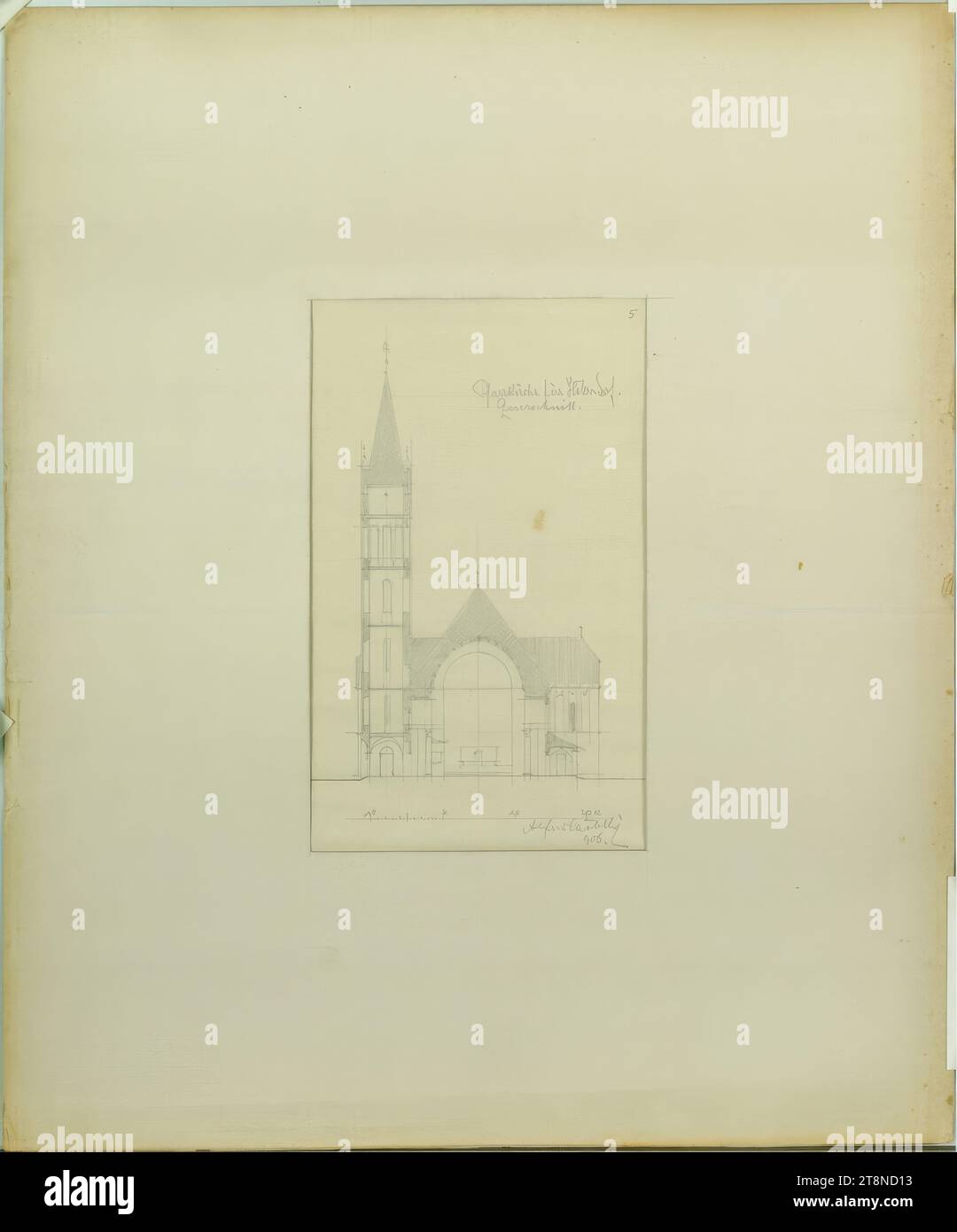 Wien-Hetzendorf, Kirchenbau, Querschnitt, Alfred Castelliz (Celje 1870 - 1940 Wien), 1906, Architekturzeichnung, Transparentpapier; Bleistiftzeichnung, 40 x 33,1 cm Stockfoto