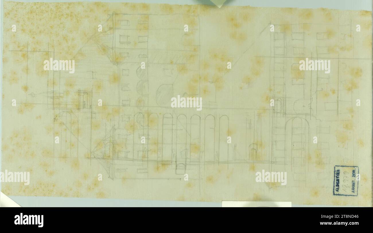 Dornach, Universitätsdesign, Abschnitt durch einen Teil der Anlage, Alfred Castelliz (Celje 1870 - 1940 Wien), 1921, Architekturzeichnung, Transparentpapier; Bleistiftzeichnung, 12,5 x 24 cm Stockfoto