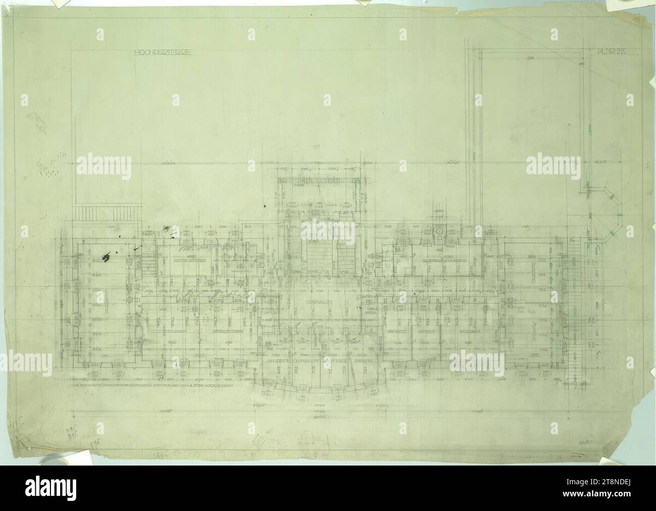 Bad Groß Ullersdorf (Nordmähren), Sanatorium Thesstal, Grundriss, Zwischengeschoss, Einreichungsplan, Alfred Castelliz (Celje 1870 - 1940 Wien), 1912, Plan, Aquafix; Bleistiftzeichnung, 39,2 x 56 cm Stockfoto