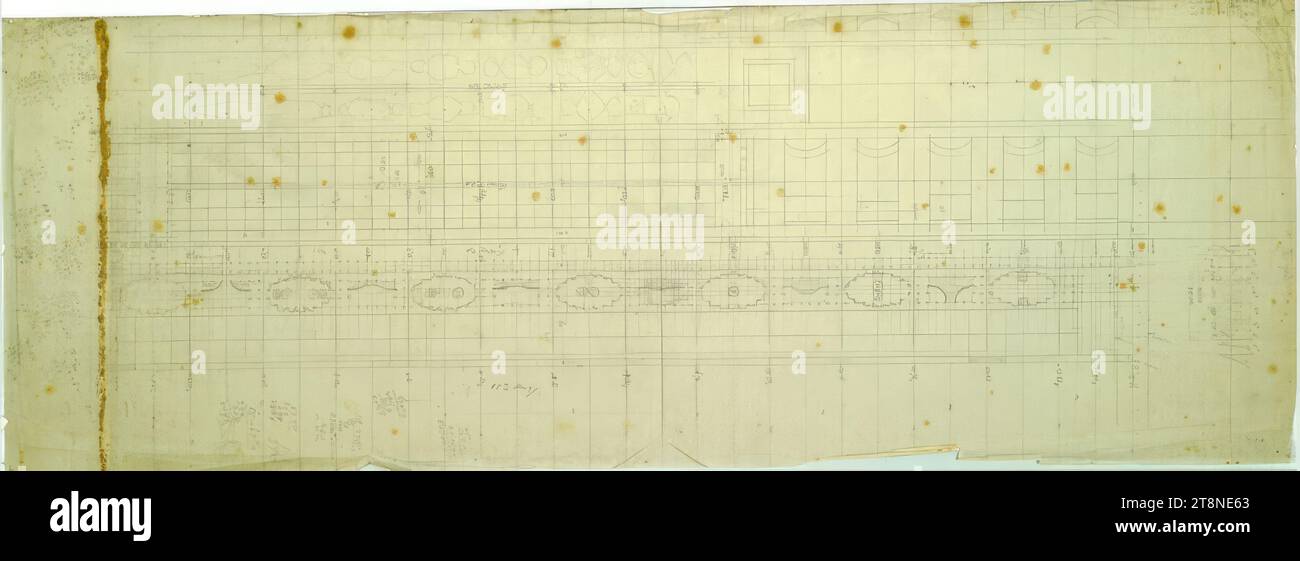 Dornach, Goetheanum, Teil des allgemeinen Plans mit Pflanzplänen, Alfred Castelliz (Celje 1870 - 1940 Wien), 1921, Architekturzeichnung, Aquafix; Bleistiftzeichnung, 28,5 x 81,1 cm Stockfoto