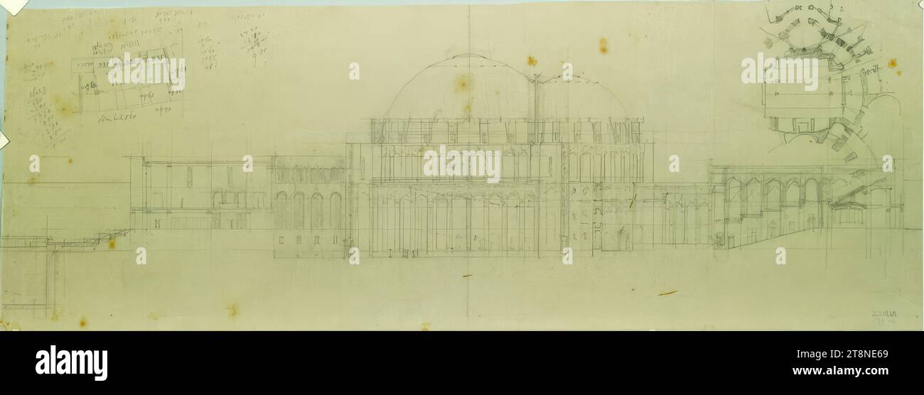 Dornach, Goetheanum, Kuppelbau, Variante III, Höhe, Alfred Castelliz (Celje 1870 - 1940 Wien), 1921, Architekturzeichnung, Aquafix; Bleistiftzeichnung, 17,6 x 48,7 cm Stockfoto