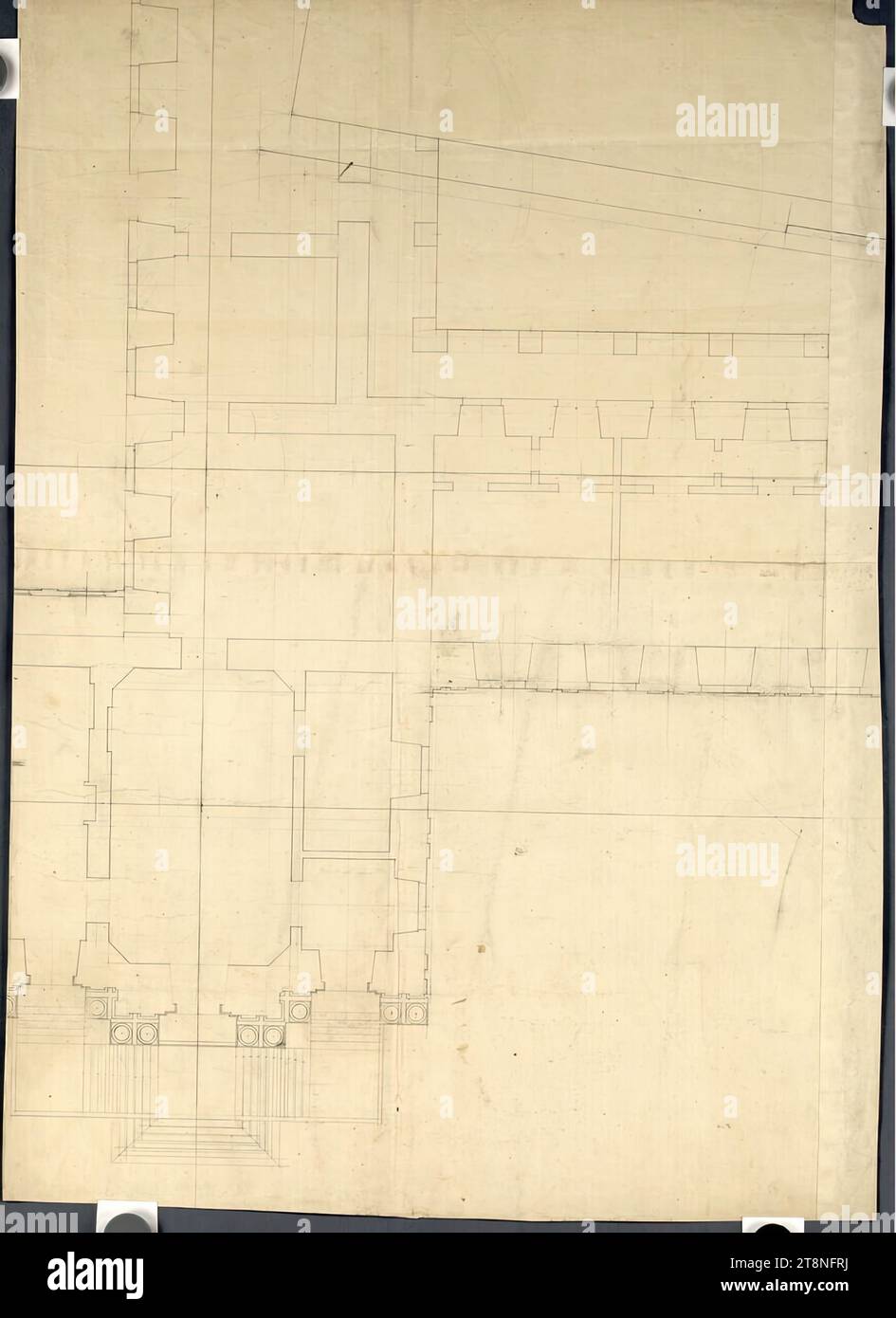 Wien I, Hofburg, Umbau- und Neubauprojekt, Glacis-Flügel, detaillierter Grundriss, 18. Jahrhundert, Grundriss, Graphit (Vorzeichnung), Stift und Schwarz, Blatt: 91,3 x 65,7 cm, rückseitig: '4 Stockfoto