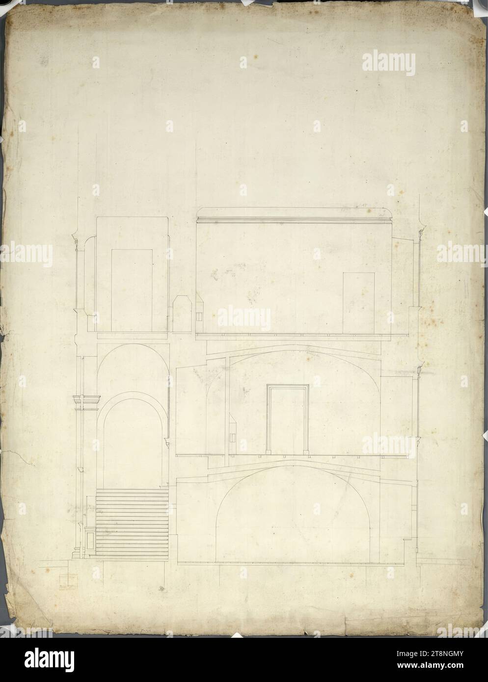 Wien I, Hofburg, Schweizerhof, Nordwestflügel, Abschnitt am Eingang, nach 1830, Architekturzeichnung, Graphit (Vorzeichnung); Stift in schwarz, Blatt: 67,1 x 51,4 cm Stockfoto