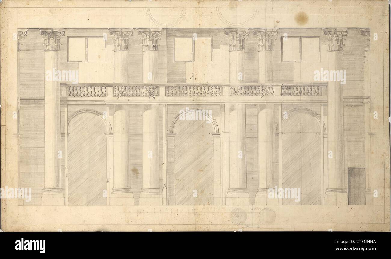 Wien I, Hofburg, Festsaalflügel, Festsaal, Endwand mit Galerie, Höhe, nach 1802, Architekturzeichnung, Graphit, Blatt: 51 x 85,7 cm Stockfoto