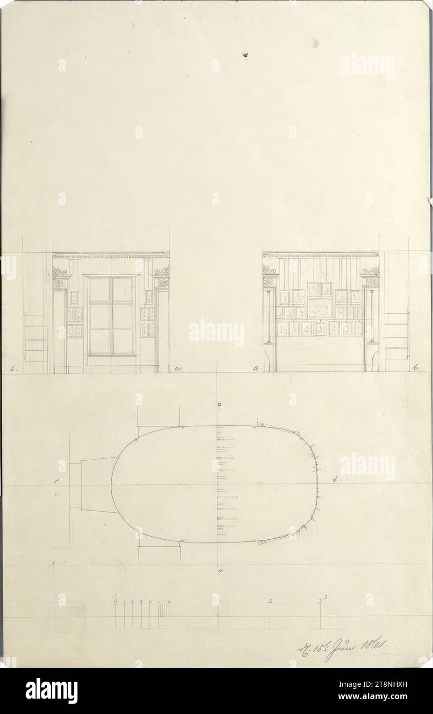 Wien I, Hofburg, Leopoldiner Flügel, Stephans Wohnung, Salon, Grundriss und Abschnitte, 1861, Graphit, Blatt: 34,3 x 22,1 cm Stockfoto