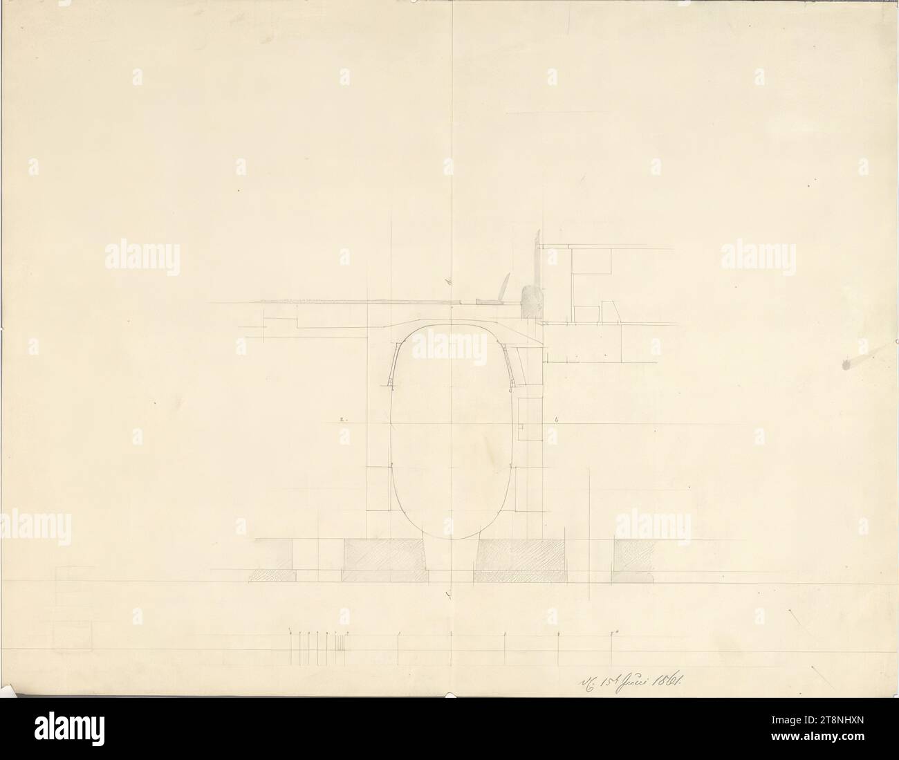 Wien I, Hofburg, Leopoldiner Flügel, Stephans Wohnung, Salon, Grundriss, 1861, Architekturzeichnung, Graphit, Blatt: 34,2 x 44,1 cm Stockfoto