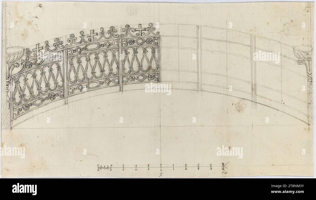 Rom, San Carlo alle Quattro Fontane, Entwurf für eine Balustrade in der Kirche; zwei Weihwasserfonts, 1645, Architekturzeichnung, Papier, mittelschwer; Graphitzeichnung; Zeichnung und Skala in Graphit, 13,1 cm x 23,4 cm Stockfoto