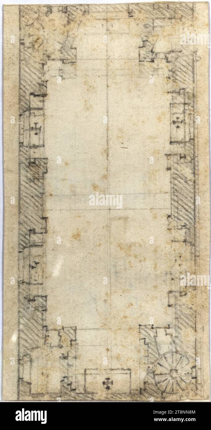 Rom, Collegio di Propaganda Fide, Chiesa dei Re Magi, Projekt mit längsschnittigem Grundriss, alternative Version, 1656-1660, Architekturzeichnung, Papier, fein; Graphitzeichnung; Blindnuten; Konstruktion und Ziehen in Graphit, 5,3 x 10,2 cm Stockfoto