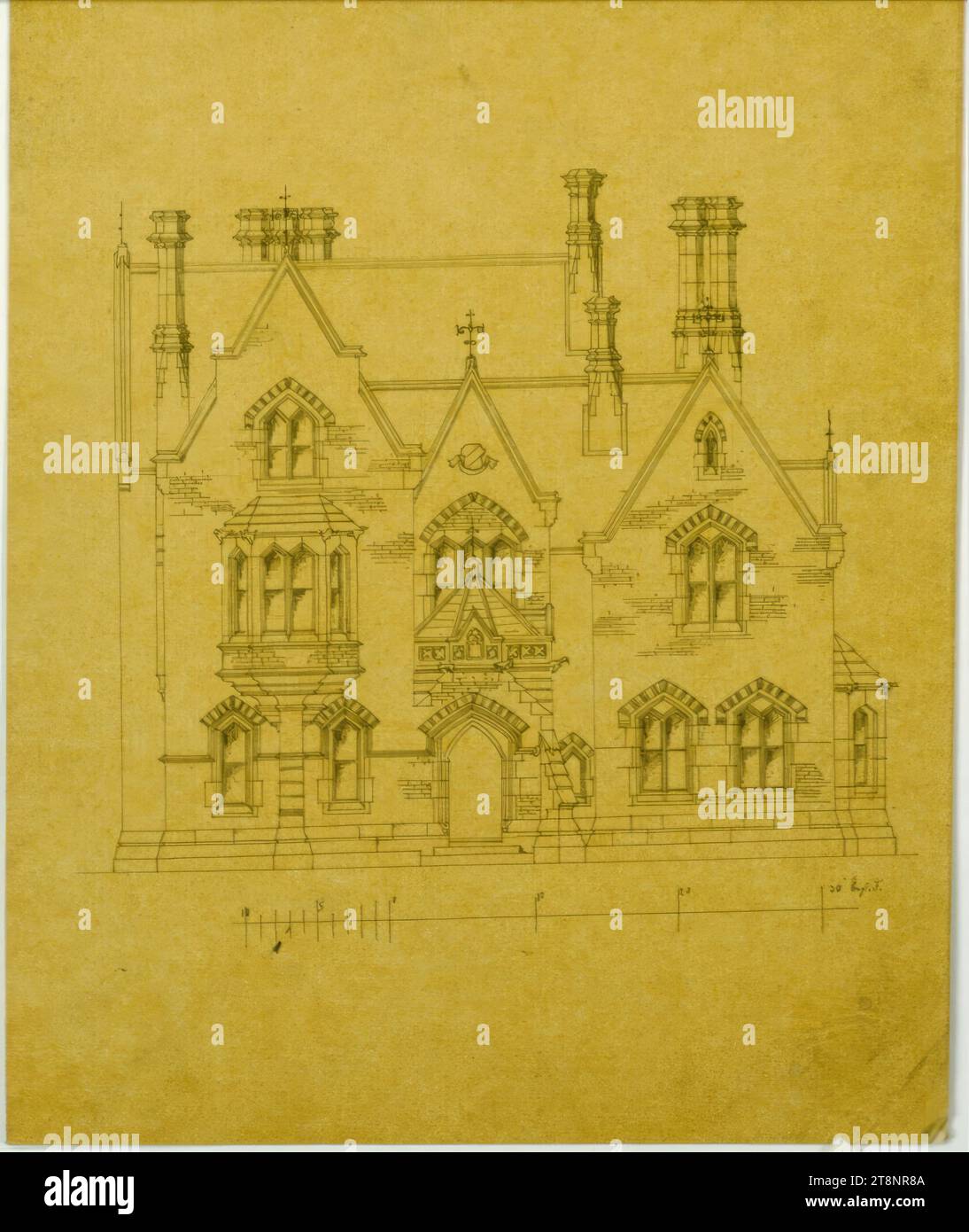 Englische Villa, Höhe, Carl von Hasenauer (Wien 1833 - 1894 Wien), Plan, Tinte und Stift auf Papier Stockfoto