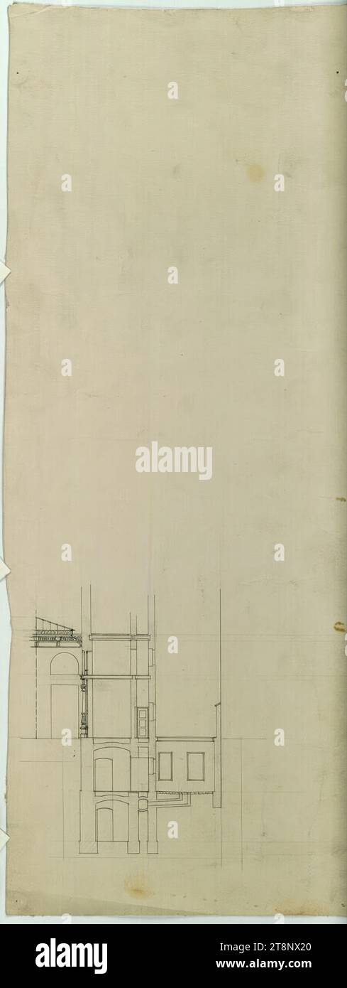 Wien I, Graben 31, Azienda-Hof, Hofflügel, Querschnitt, Carl von Hasenauer (Wien 1833 - 1894 Wien), 1867/1869, Plan, Bleistift, Stift in schwarz, 465 x 177 mm Stockfoto