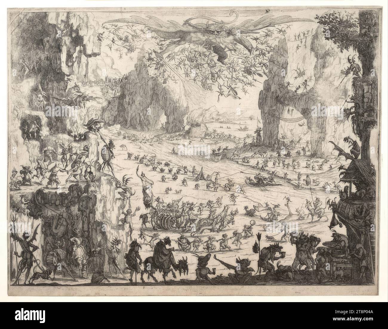 Die Versuchung des Heiligen Antonius, Jacques Callot (Nancy 1592–1635 Nancy), 1617, Druck, Ätzung, 37,8 x 48,7 cm Stockfoto