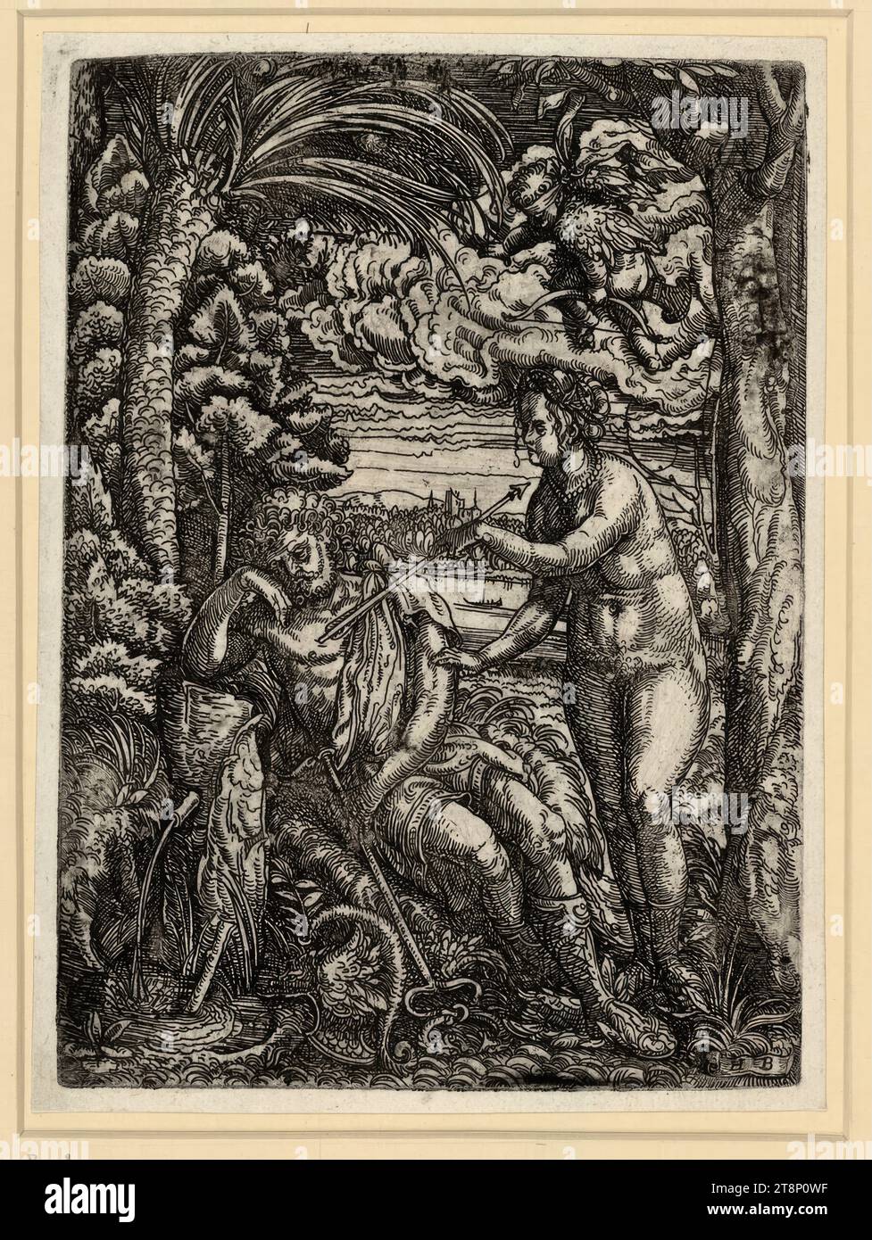 Quecksilber, Venus und Cupid, Sequenz der Liebesfollies, Hans Burgkmair d. Ä. (Augsburg 1473 - 1531 Augsburg), um 1520, Druck, Eisenätzung, Blatt: 19 x 14 cm Stockfoto