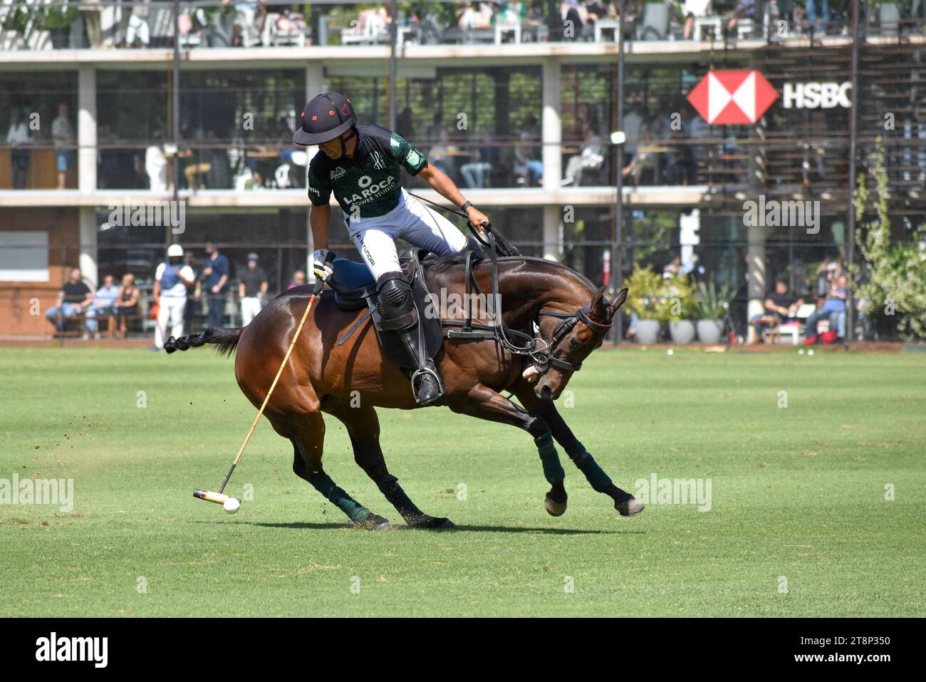 Francisco Elizalde vom Team La Hache La Roca bei der 130. Argentinischen Open Polo Championship (Campeonato Argentino Abierto de Polo) in Palermo, Buenos Aires Stockfoto