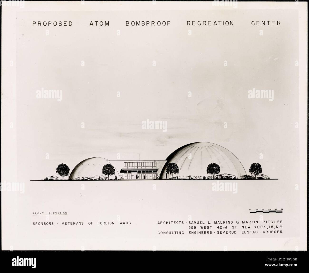 VFW vorgeschlagen Atom Bombproof Recreation Center, durch das Office of Civil and Defense Mobilization, Region 1, 1958-1961, Stockfoto