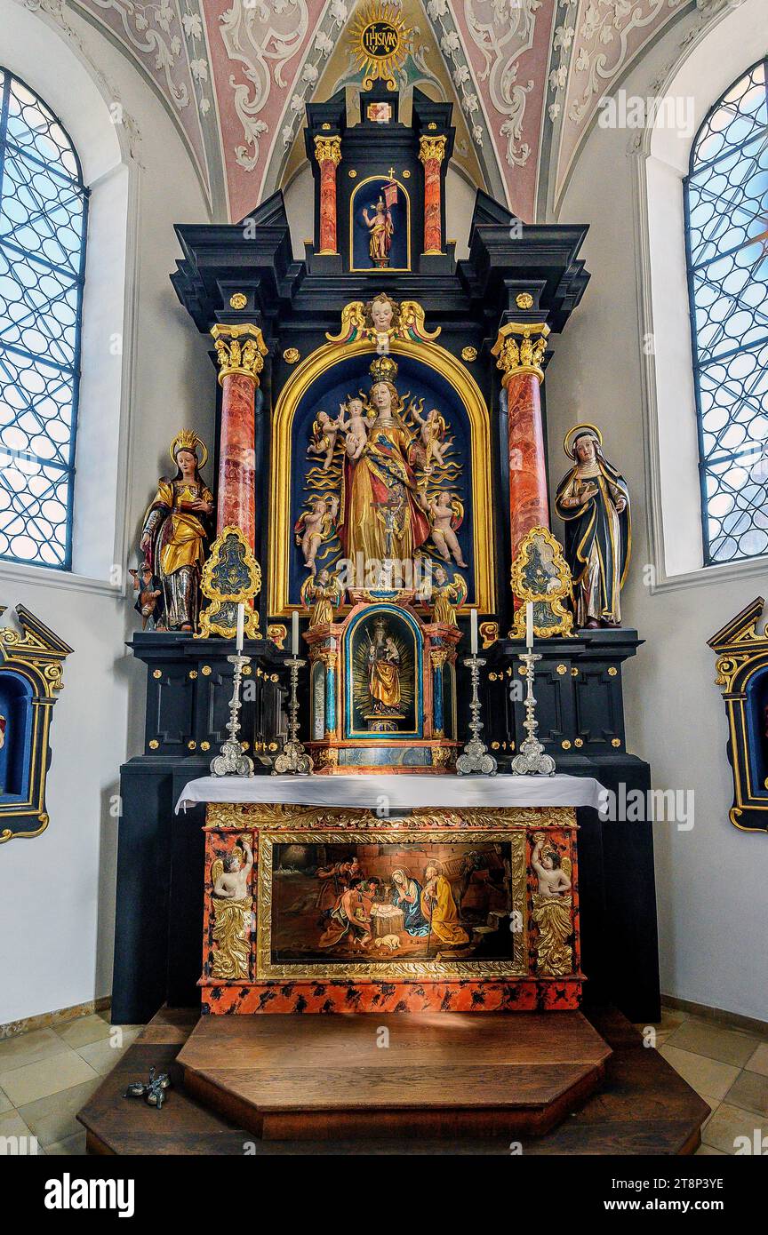 Altar, Marienkapelle, Lepra und Sonderkapelle um 1650, Minelheim, Bayern, Deutschland Stockfoto