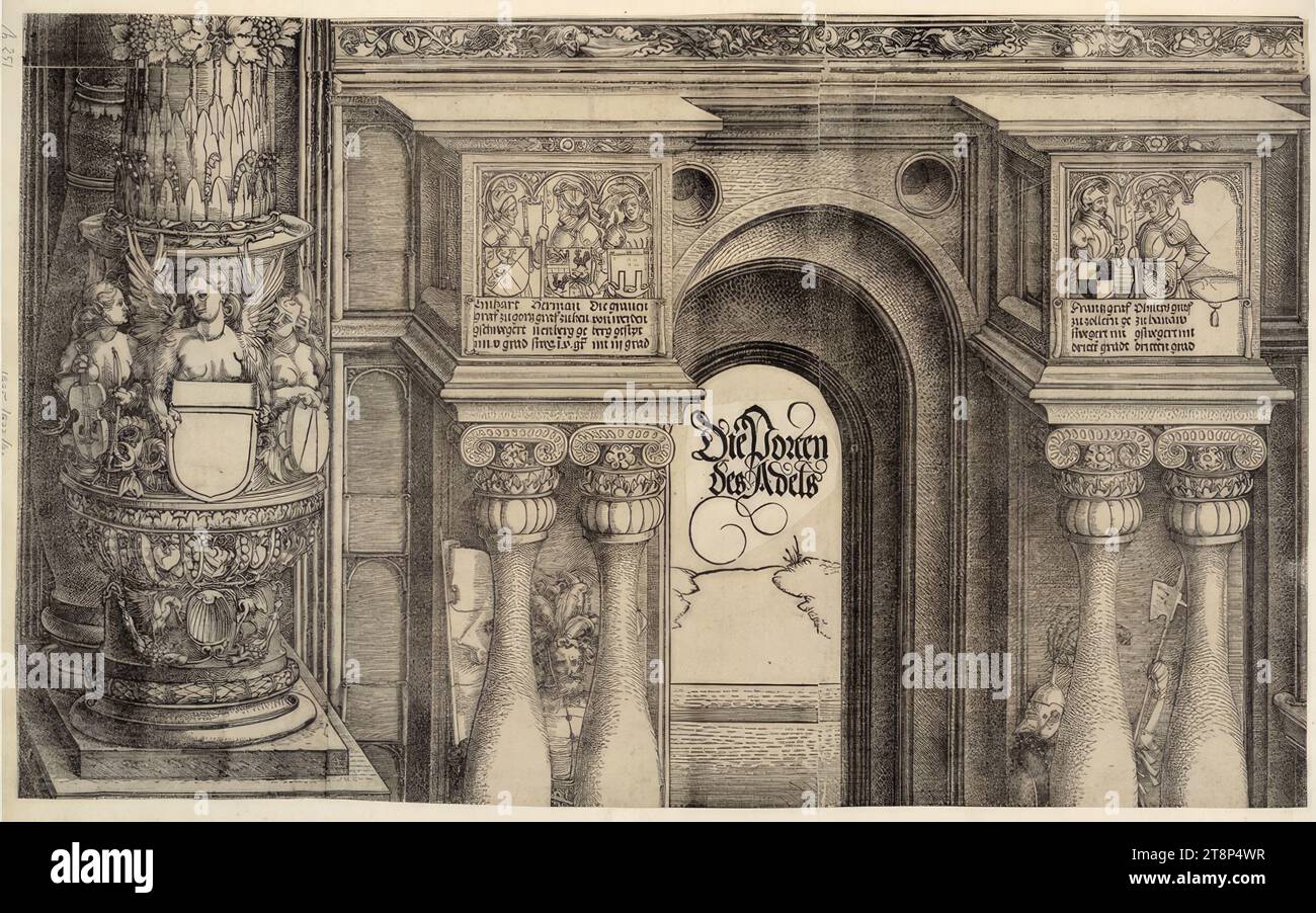 Das Ehrentor Kaiser Maximilians I., rechtes Seitenportal, C' 1, Ehrentor Kaiser Maximilians I., Albrecht Dürer (Nürnberg 1471 - 1528 Nürnberg), 1515, Druck, Holzschnitt Stockfoto