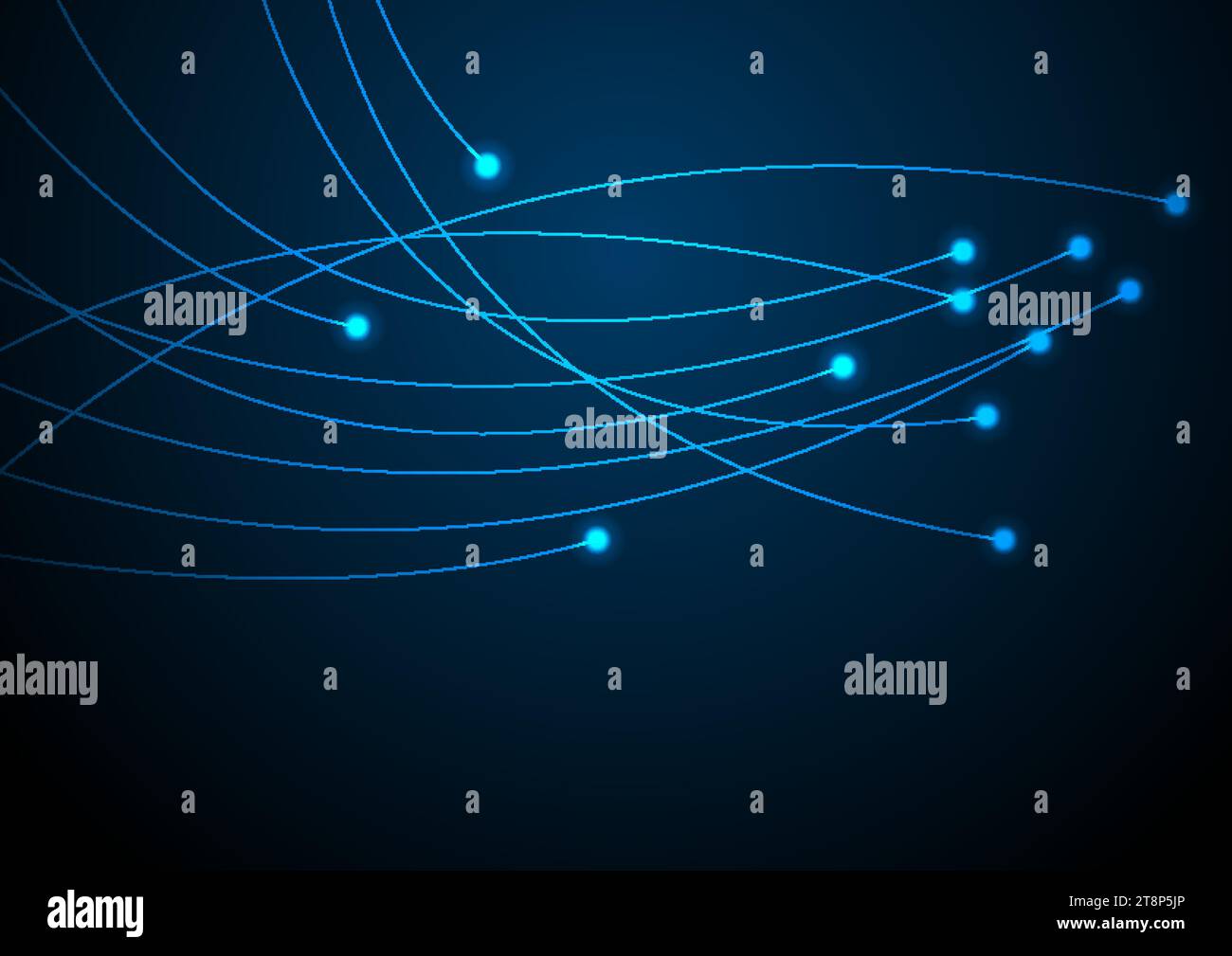 Leuchtend blauer Neon abstrakter futuristischer High-Tech-Hintergrund. Verschwommene Verbindung wellige Linien dunkles Vektordesign Stock Vektor