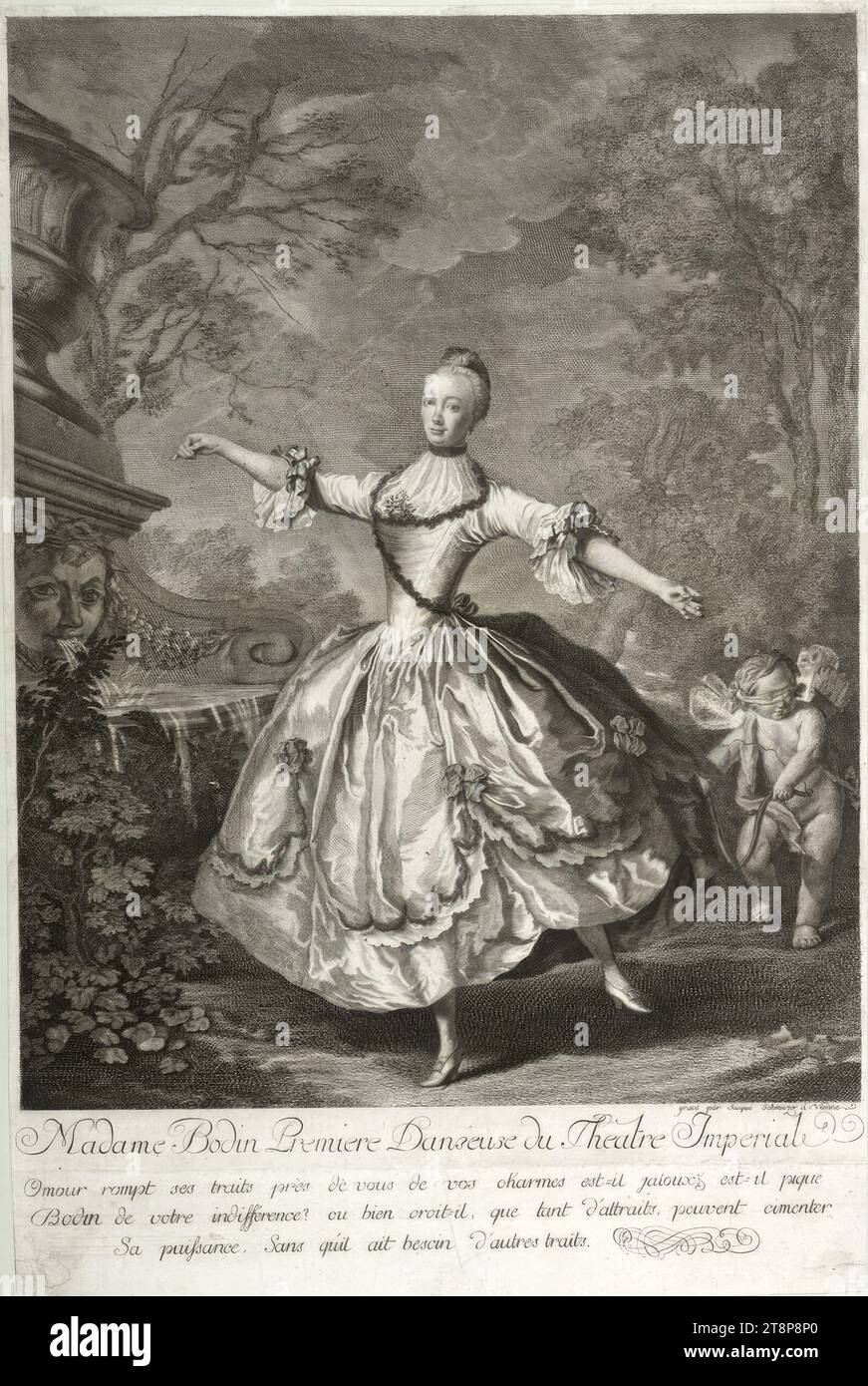 Madame Bodin, Balletttänzerin am Burgtheater, Jacob Matthias Schmutzer (Wien 1733 - 1811 Wien), 1756, Druck, Kupferstich, Radierung, Blatt: 47,3 x 31,3 cm Stockfoto