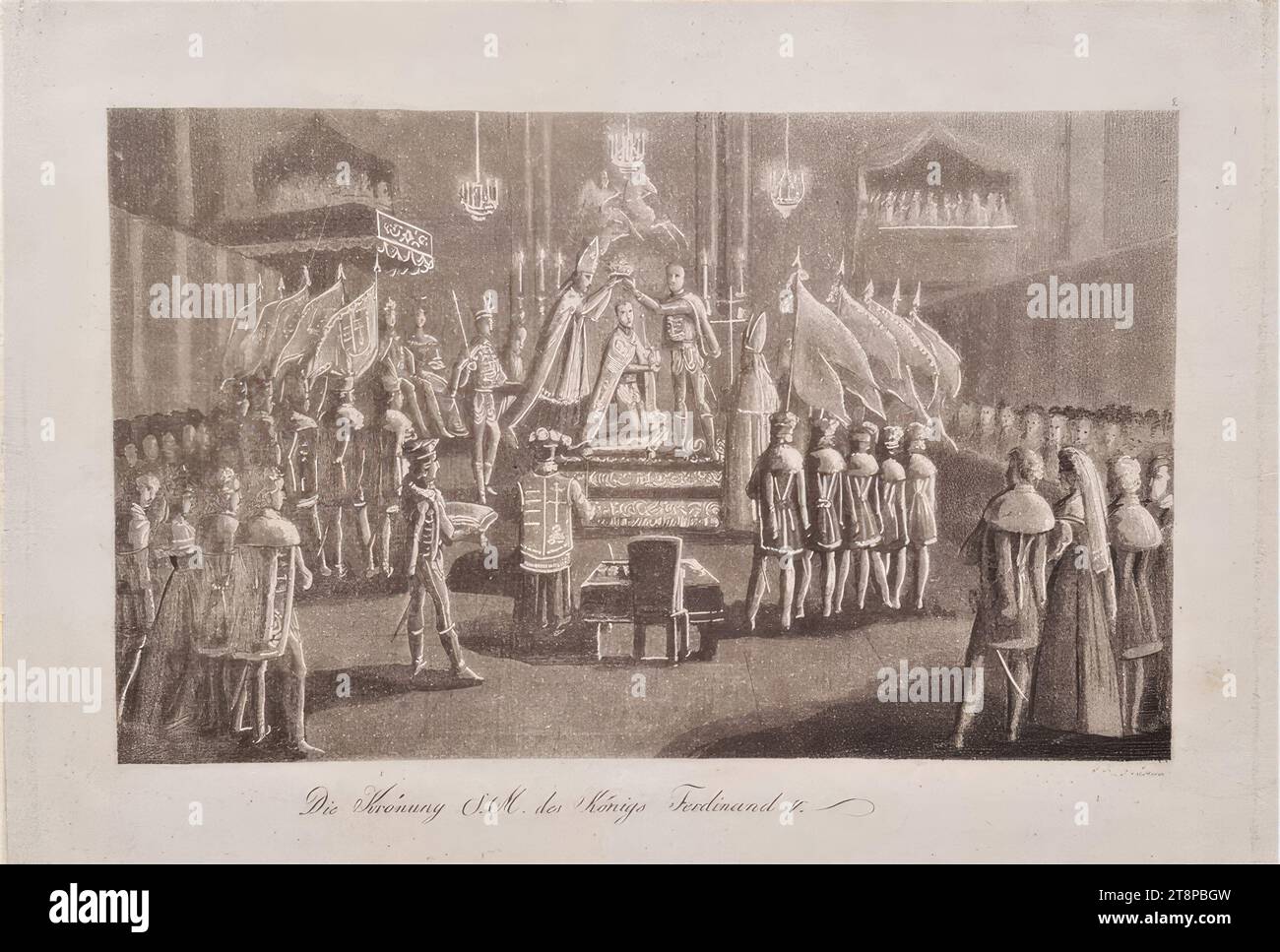 Krönung von Kronprinz Erzherzog Ferdinand zum König von Ungarn am 28. September 1830 in Preußen, um 1830, Druck, Aquatint auf Papier, Blatt: 12,1 x 17,7 cm, [oben rechts] '2 Stockfoto